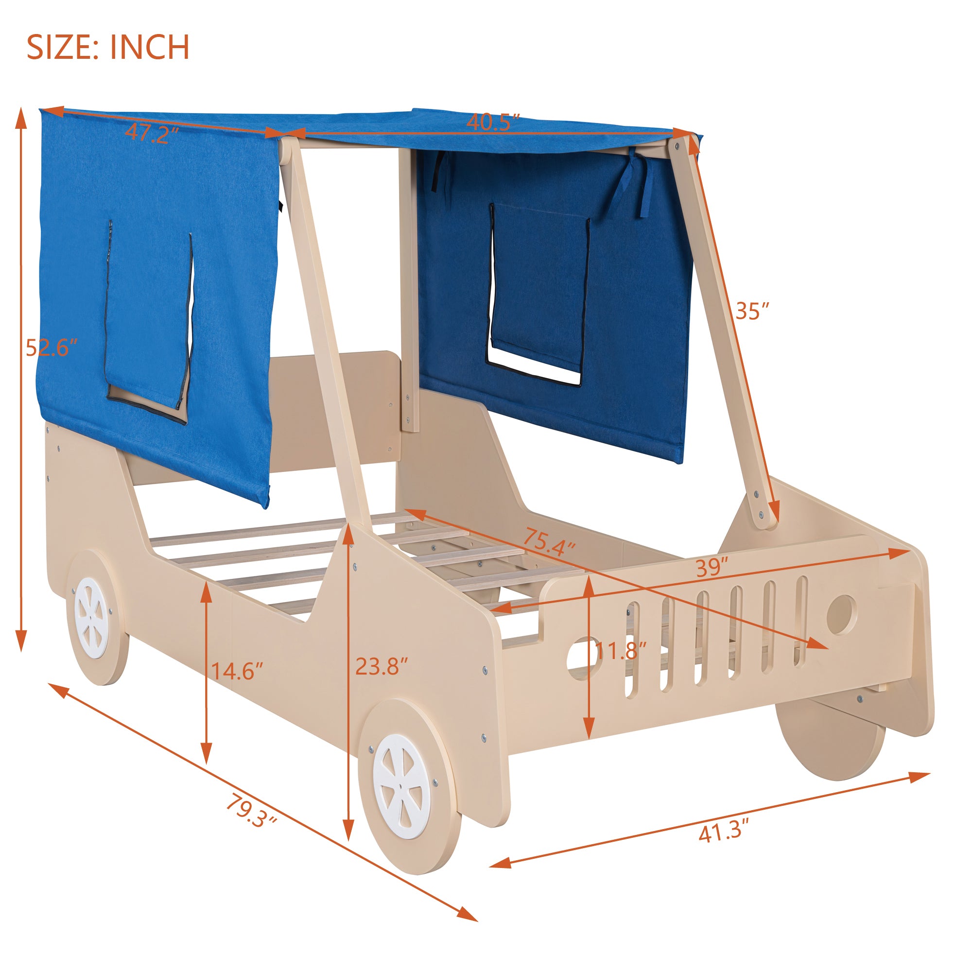 Twin Size Car Shaped Bed with Tents,Natural - Atlantic Fine Furniture Melbourne FL