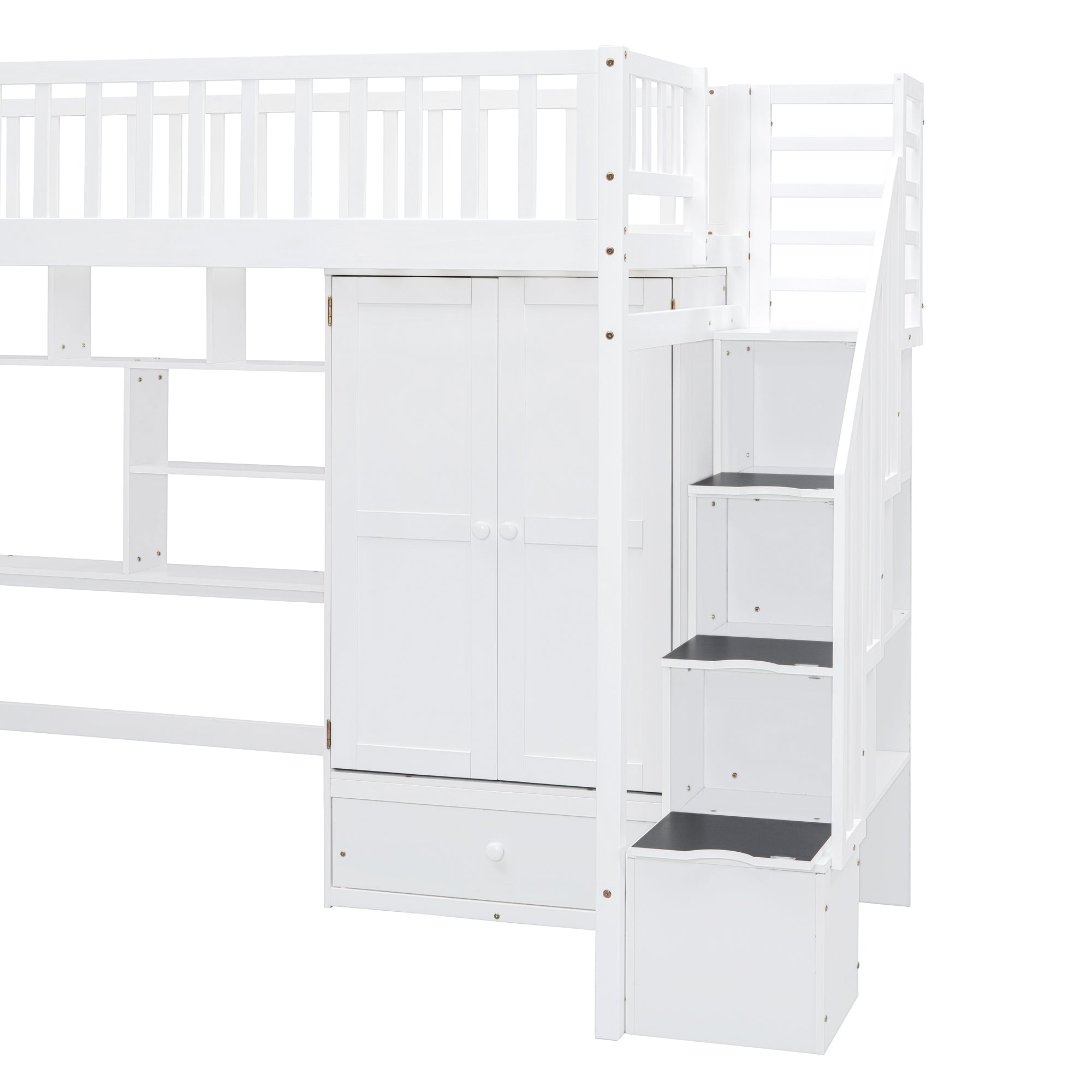 Twin size Loft Bed with Bookshelf,Drawers,Desk,and Wardrobe-White - Atlantic Fine Furniture Melbourne FL