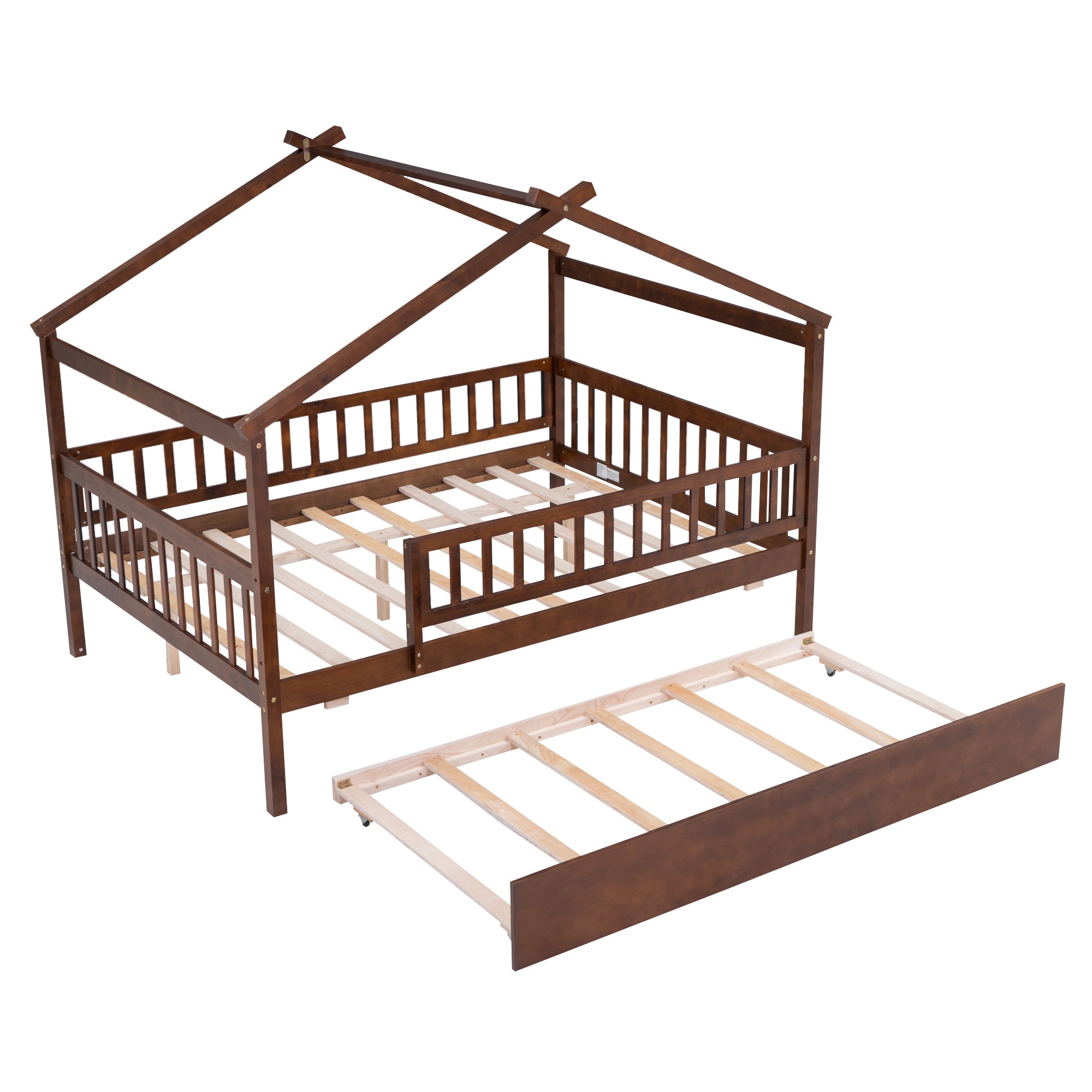 Full Size Wooden House Bed with Twin Size Trundle, Walnut - Atlantic Fine Furniture Melbourne FL