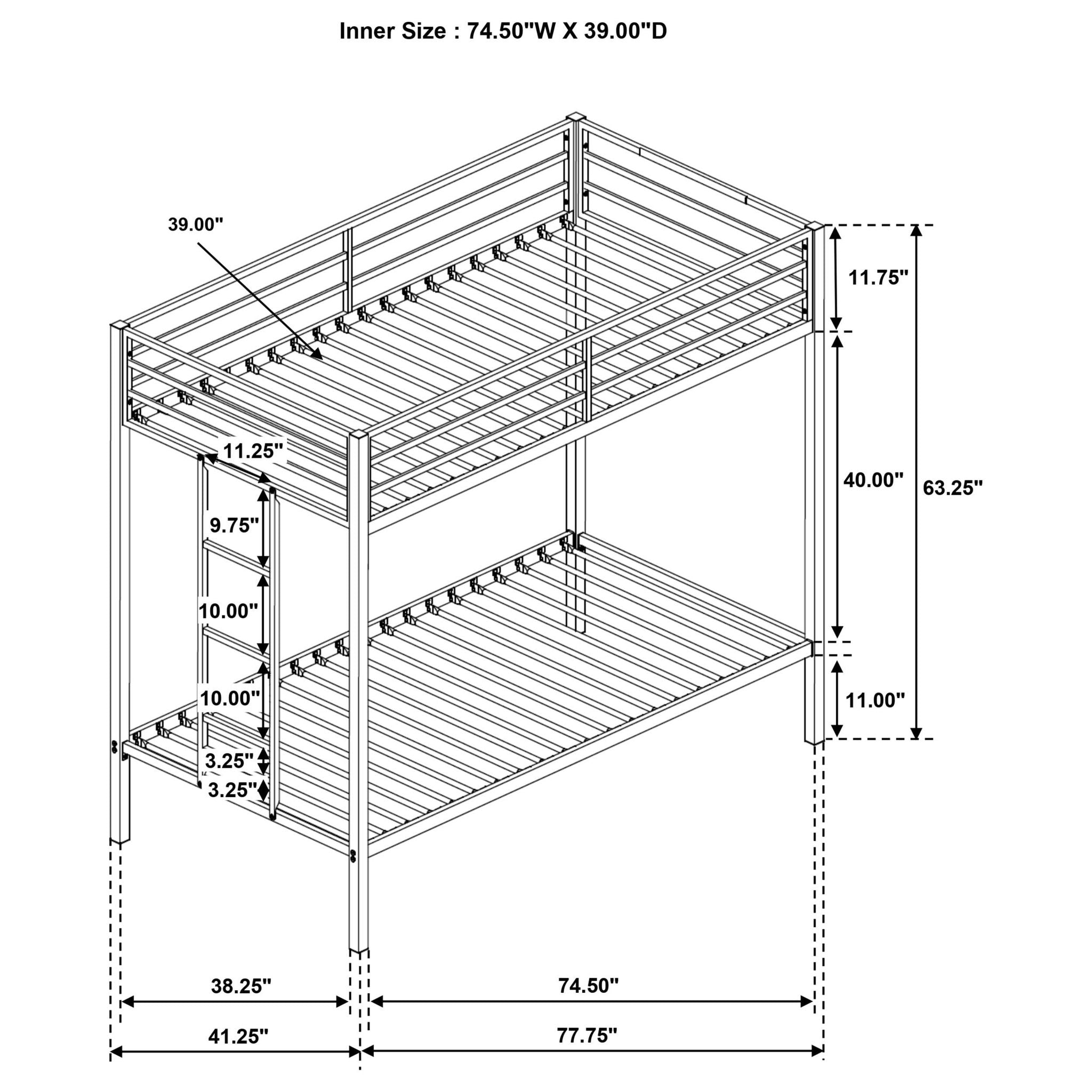 Alevera Metal Twin Over Twin Bunk Bed with Ladder White