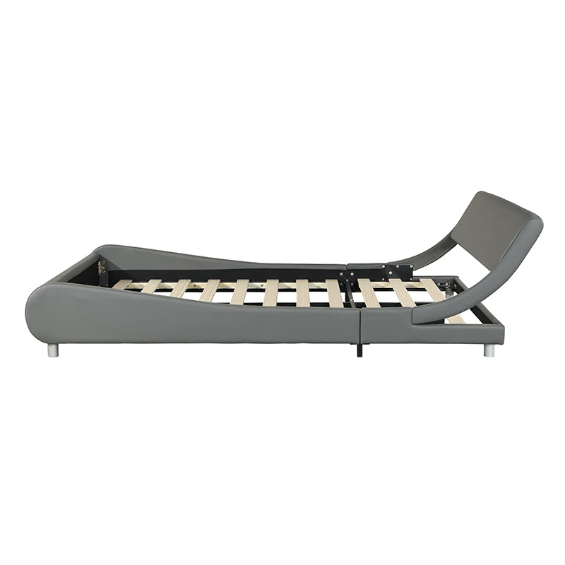 Faux Leather Upholstered Platform Bed Frame, Curve Design, Wood Slat Support, No Box Spring Needed, Easy Assemble, Queen Size, Gray - Atlantic Fine Furniture Melbourne FL