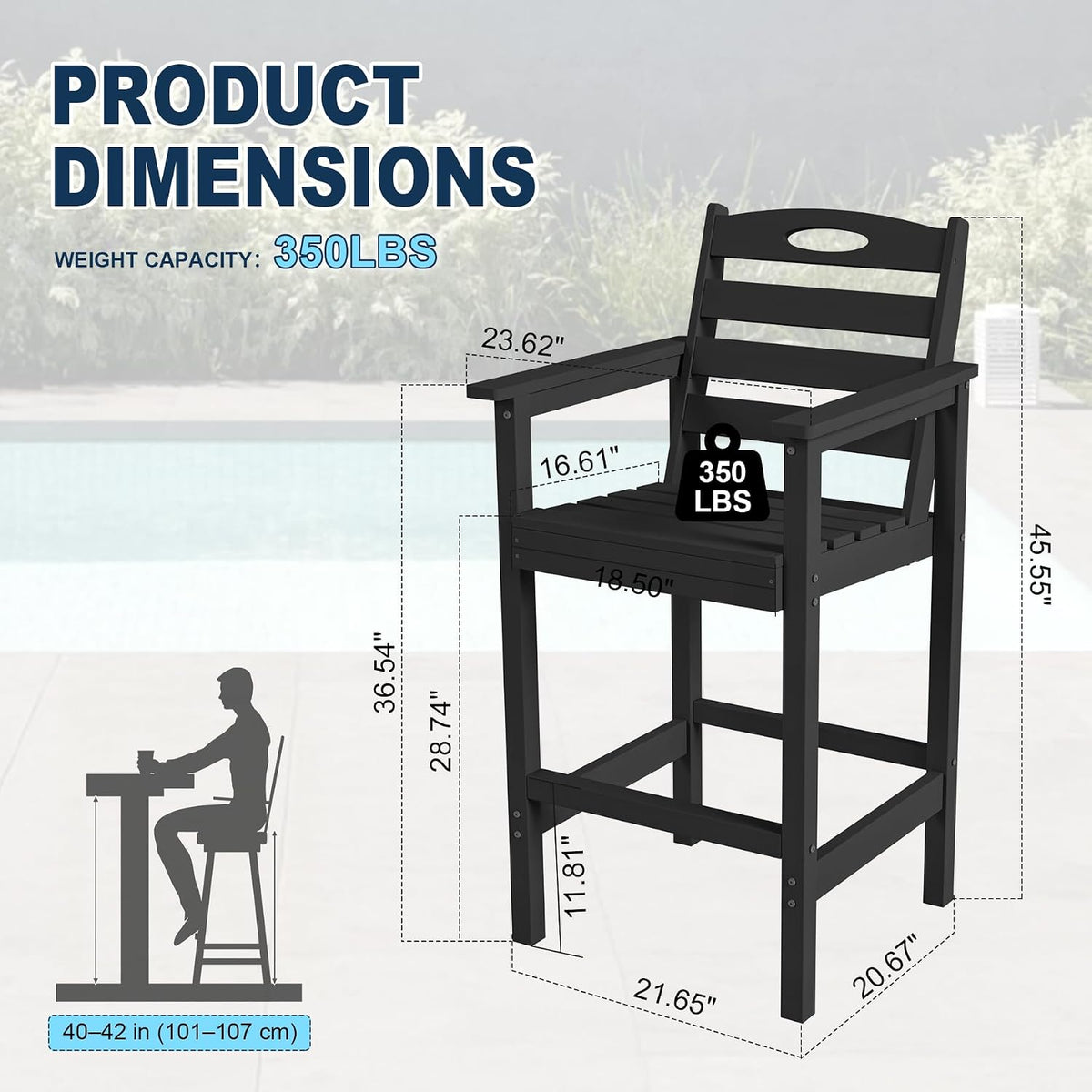 Crefise Tall Adirondack Bar Chairs, Set of 2 - Black