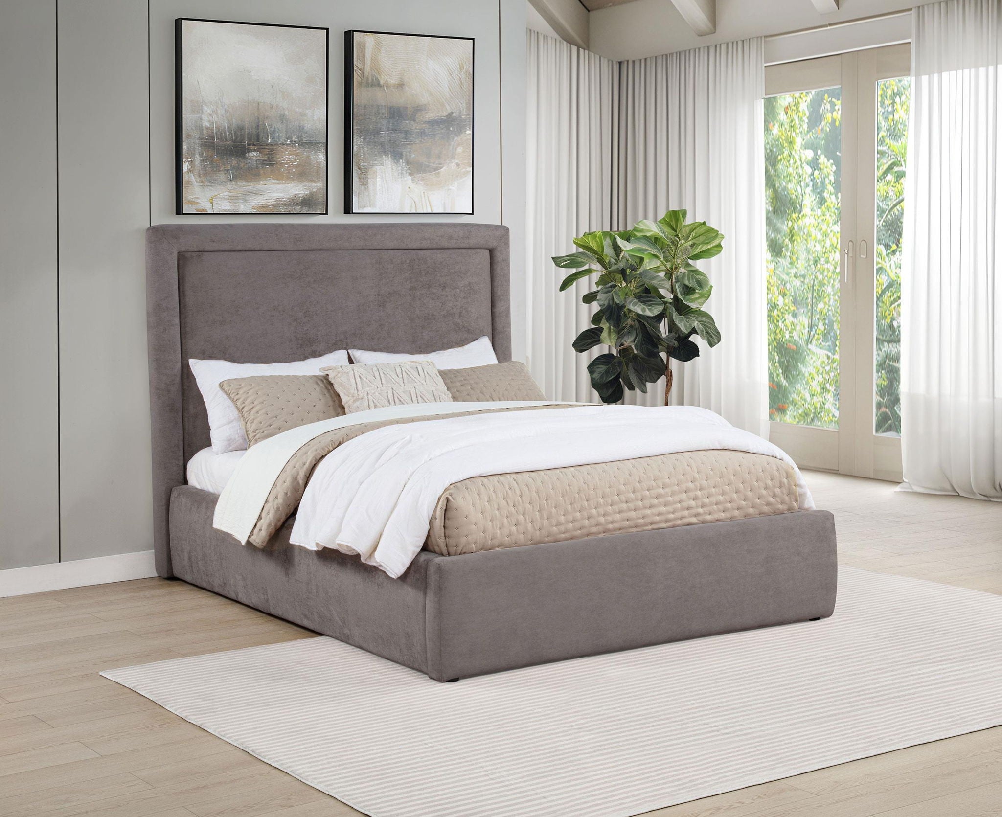 Lawson 54-inch Upholstered Full Panel Platform Bed Mushroom