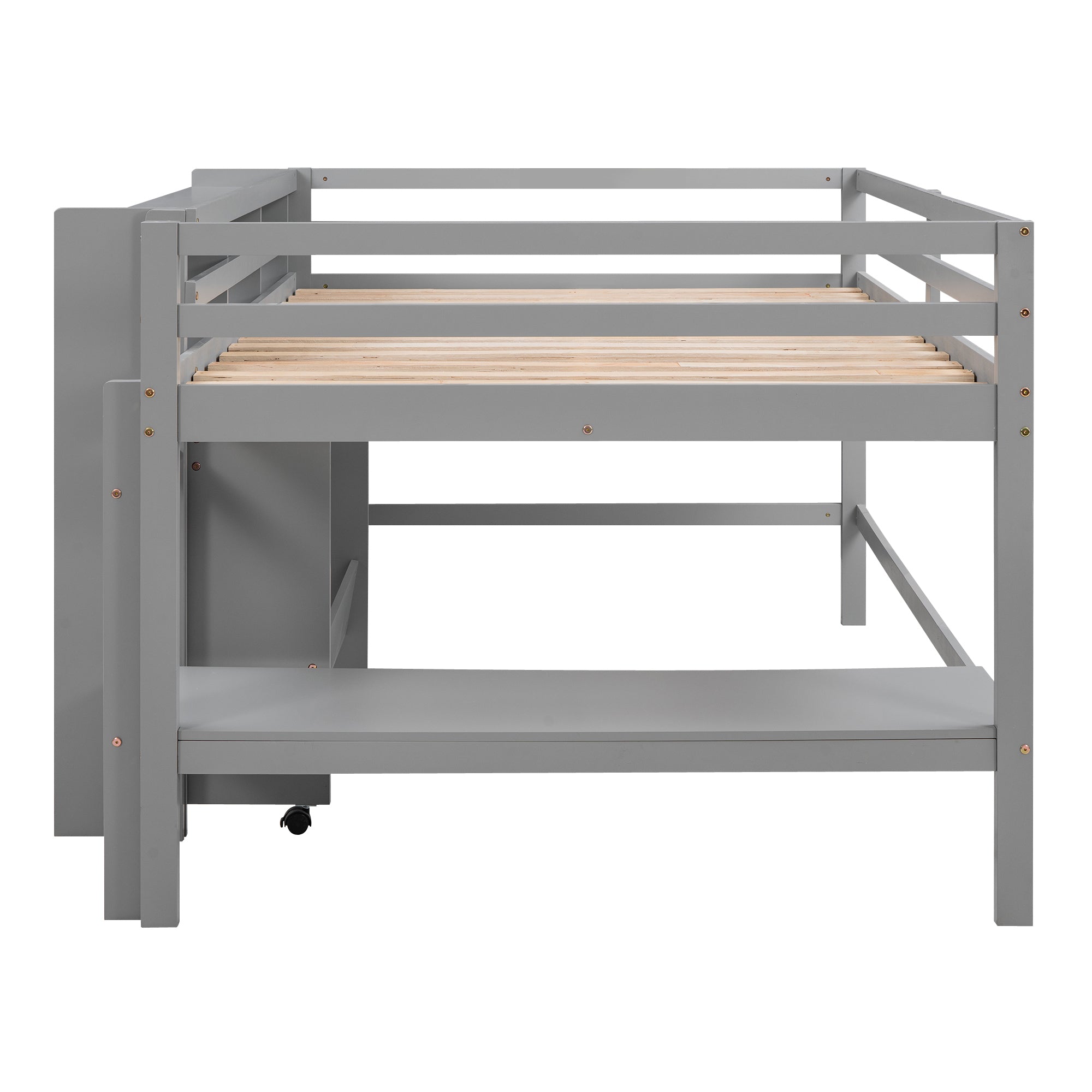 Full Size Low Loft Bed with Rolling Portable Desk, Drawers and Shelves, Gray(Old SKU: GX000711AAE) - Atlantic Fine Furniture Melbourne FL