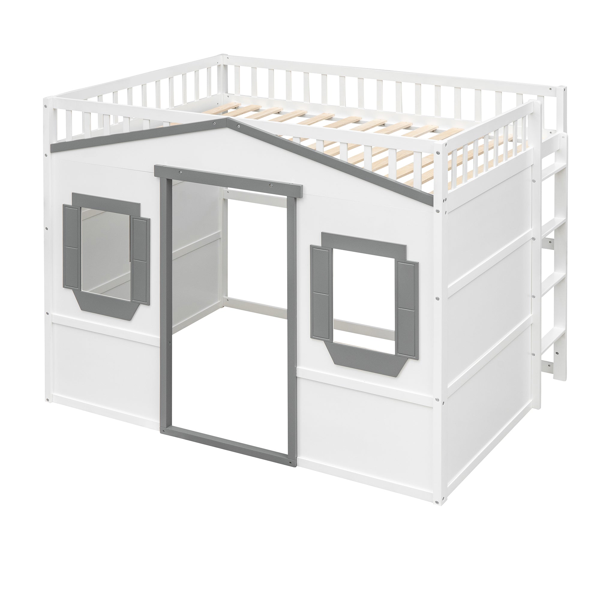 Full Size House Loft Bed With Ladder-White+Gray Frame - Atlantic Fine Furniture Melbourne FL