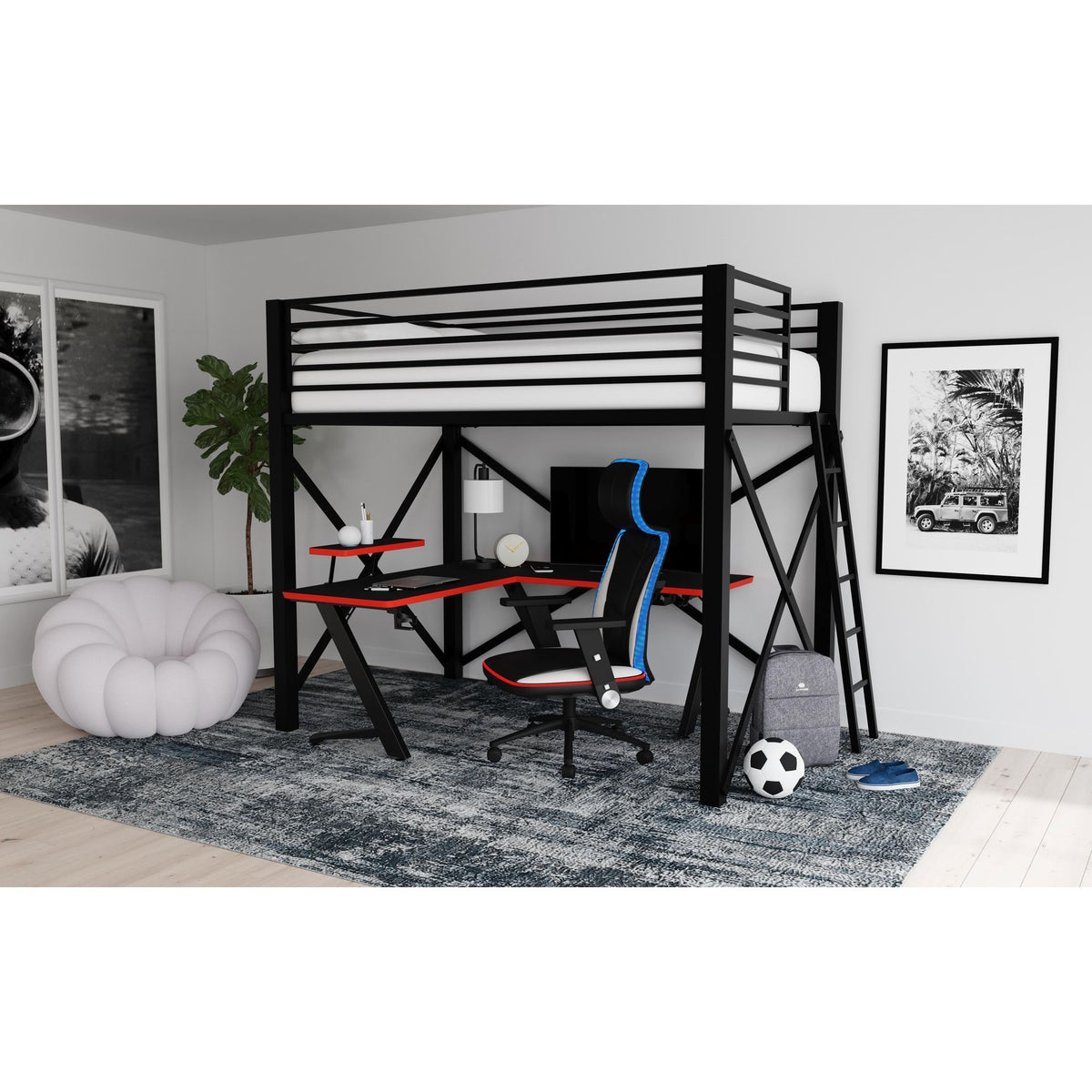 Rollins Gaming Chair With LED And Speaker in Black by Elements International, view 2