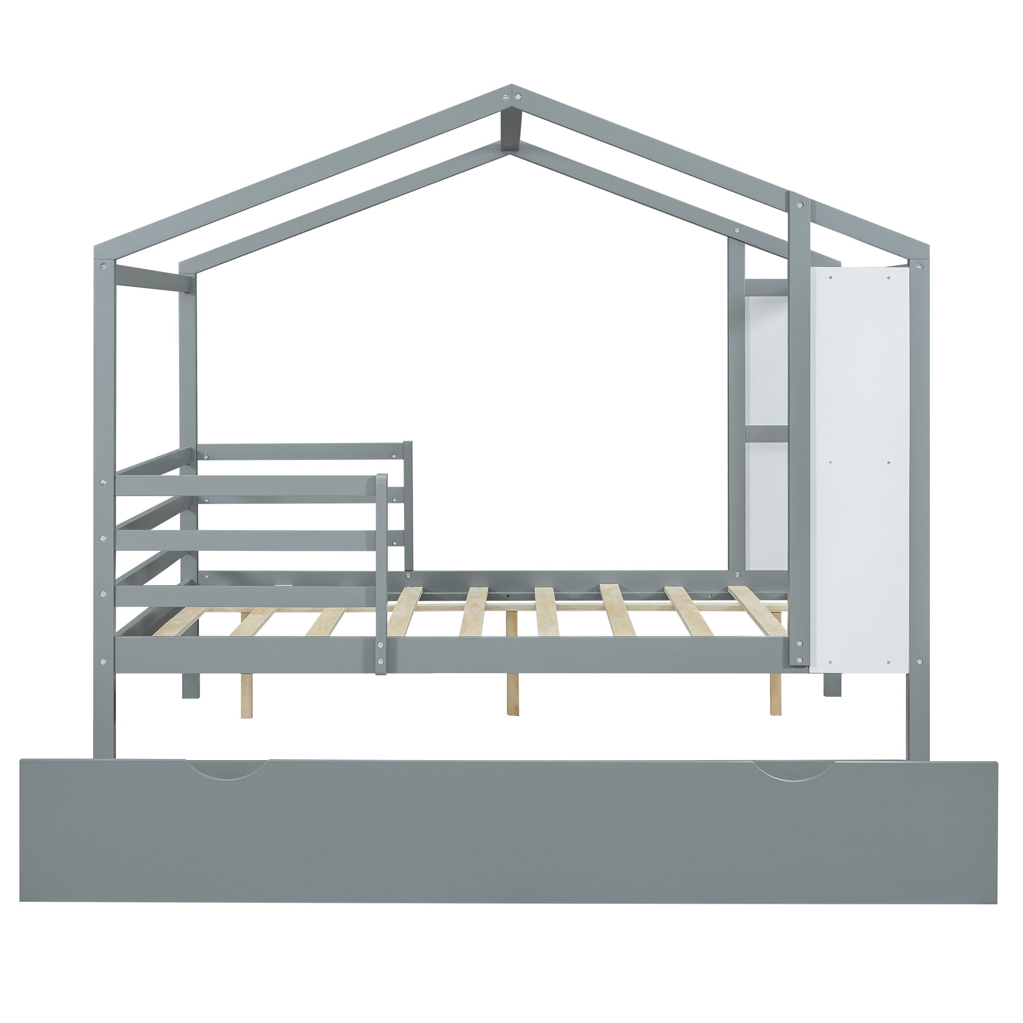 Full Size Wood House Bed with Fence and Writing Board, Gray - Atlantic Fine Furniture Melbourne FL