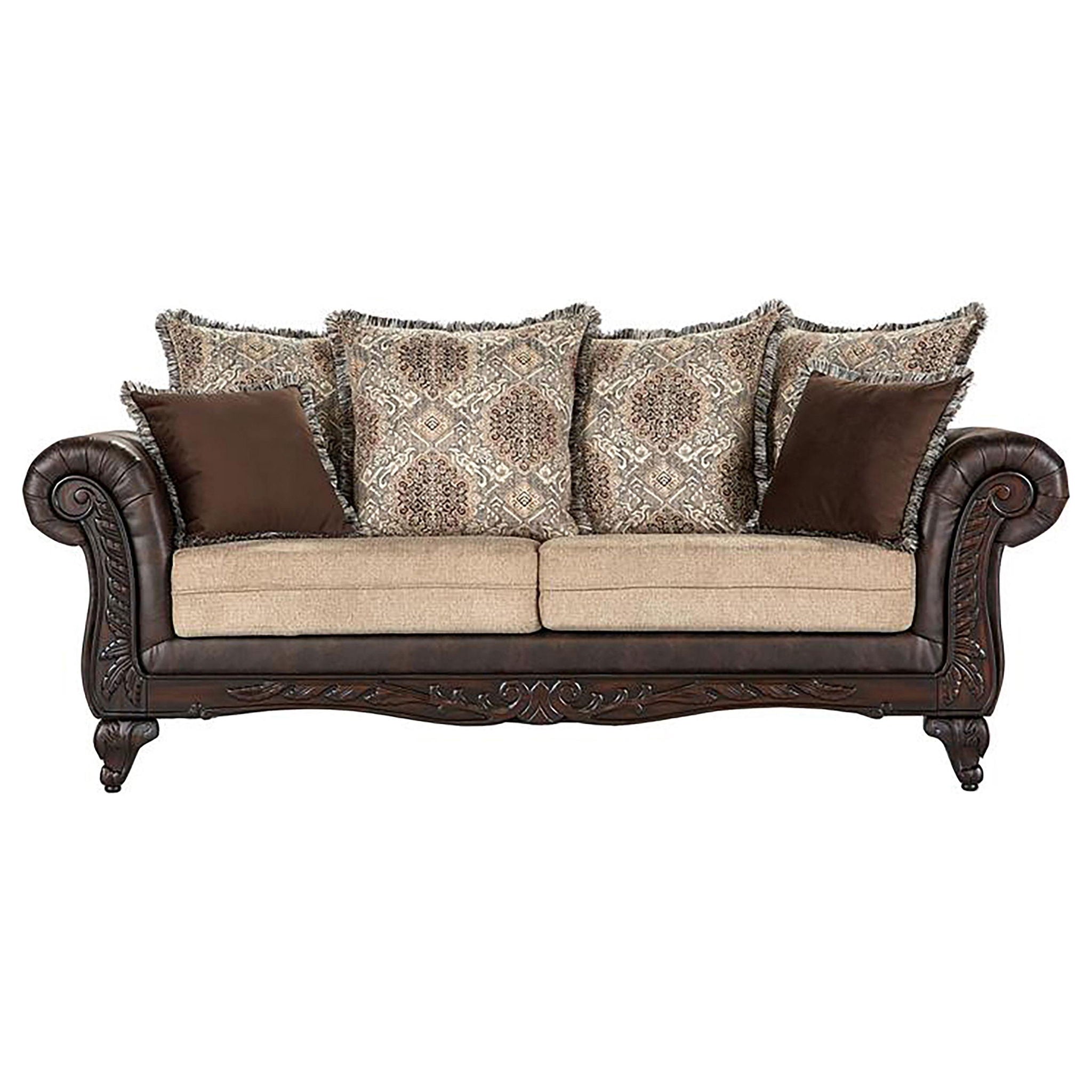 Elmbrook 2-piece Upholstered Rolled Arm Sofa Set Brown
