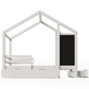 Twin House Bed With Blackboard And Drawers, 2 Assembly Options - White
