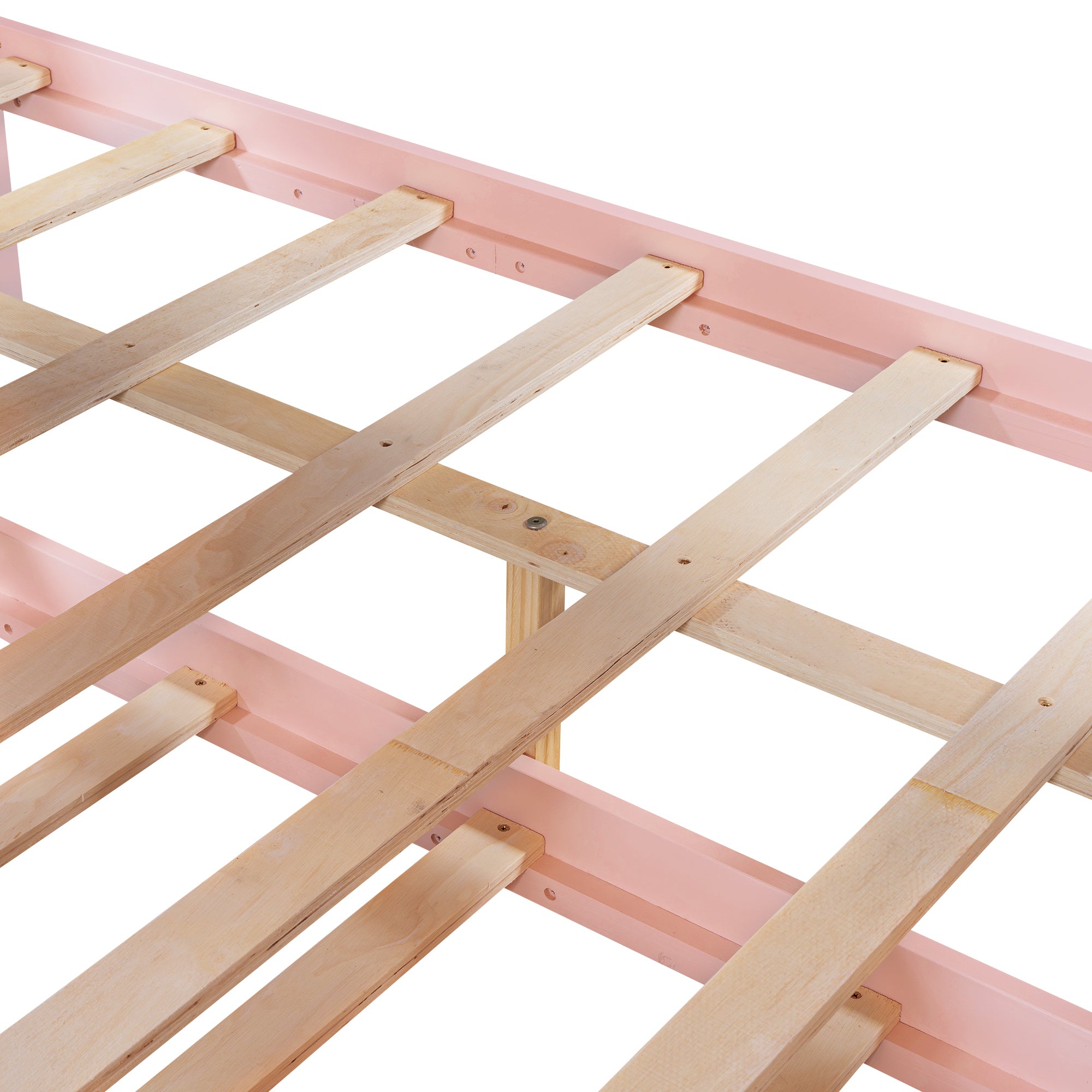 Wood Full Size House Bed with Twin Size Trundle and Storage, Pink - Atlantic Fine Furniture Melbourne FL