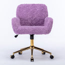Office Chair, Artificial Rabbit Hair Home Office Chair With Golden Metal Base, Adjustable Desk Chair Swivel Office Chair, Vanity Chair