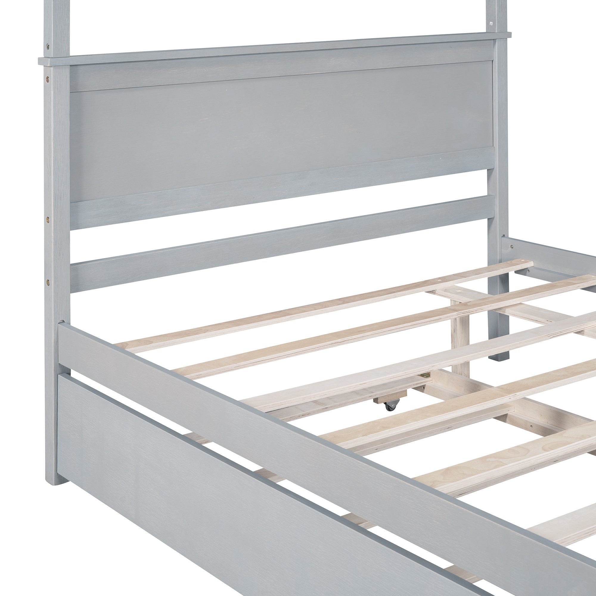 Wood Canopy Bed with Trundle Bed ,Full Size Canopy Platform bed With Support Slats .No Box Spring Needed, Brushed Gray - Atlantic Fine Furniture Melbourne FL