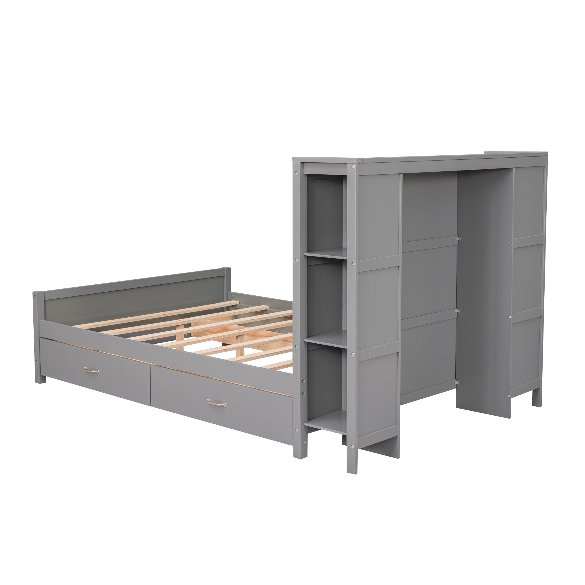 Full Size Platform Bed with Drawers and Storage Shelves, Gray - Atlantic Fine Furniture Melbourne FL
