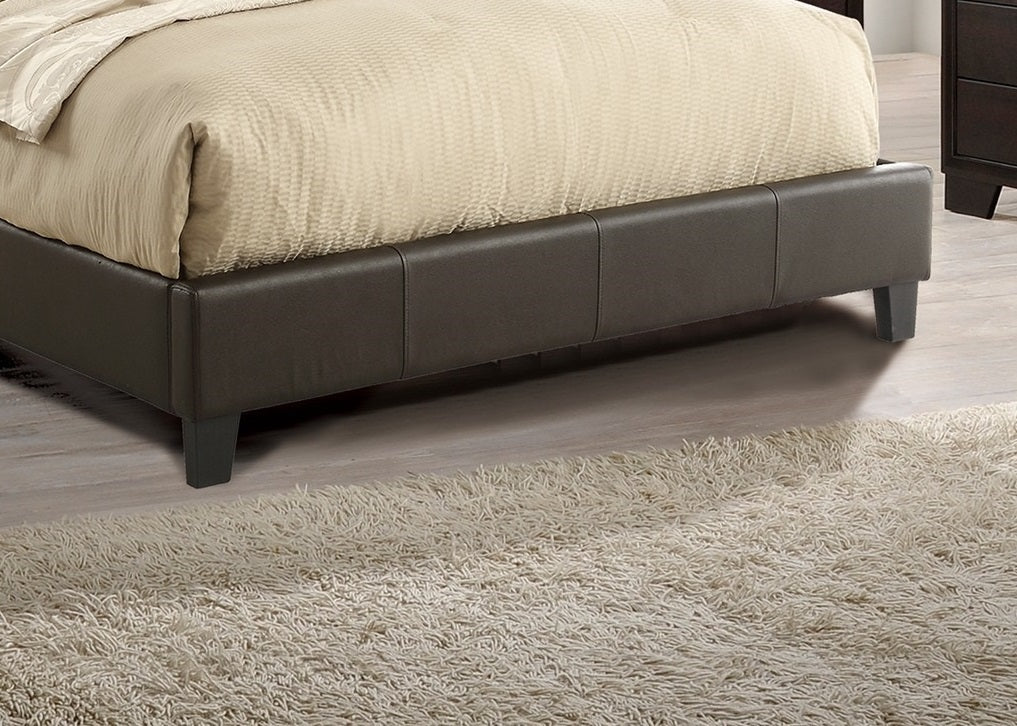 Queen Size Bed 1pc Bed Set Brown Faux Leather Upholstered Two-Panel Bed Frame Headboard Bedroom Furniture - Atlantic Fine Furniture Melbourne FL