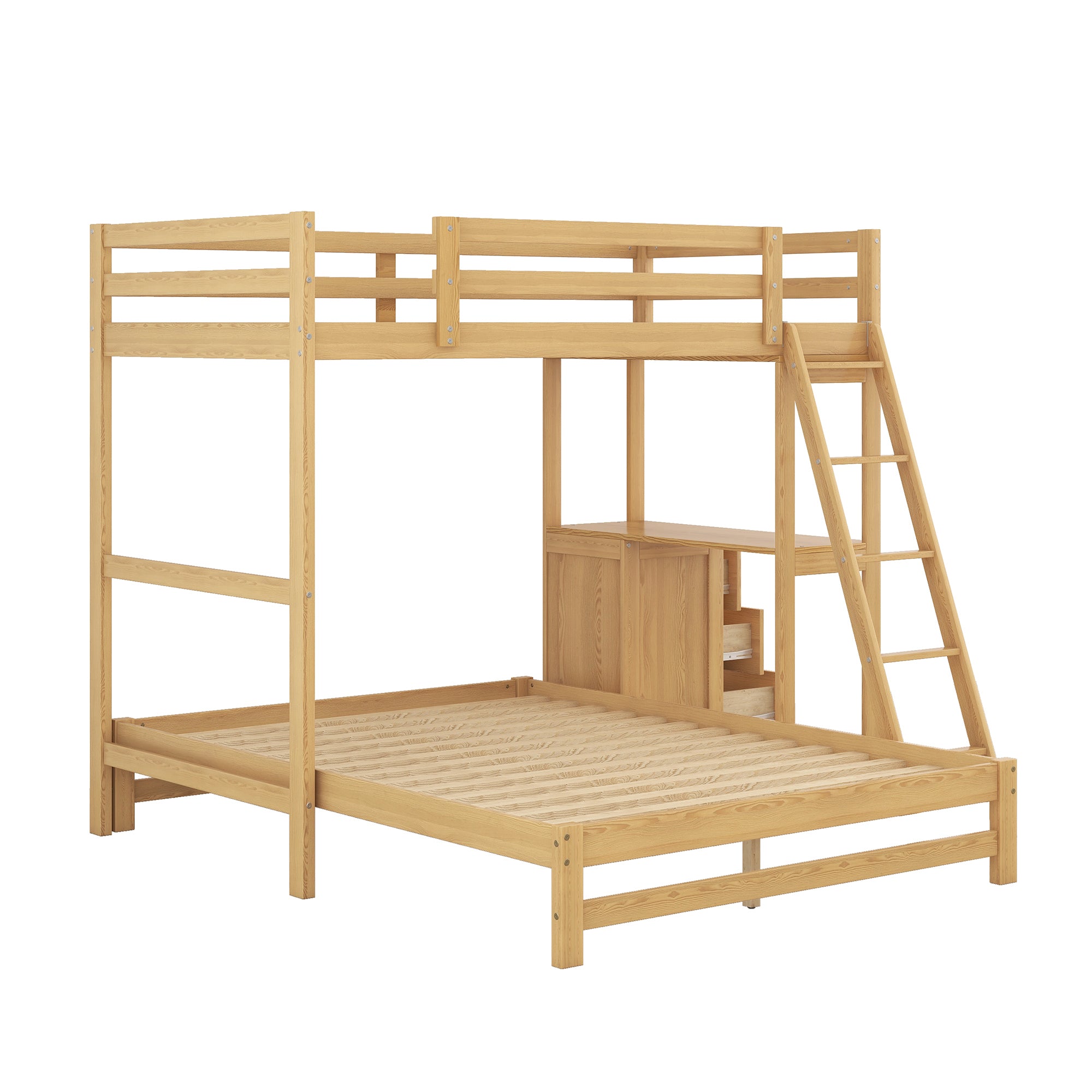 Twin over Full Bunk Bed with Built-in Desk and Three Drawers,Natural - Atlantic Fine Furniture Melbourne FL
