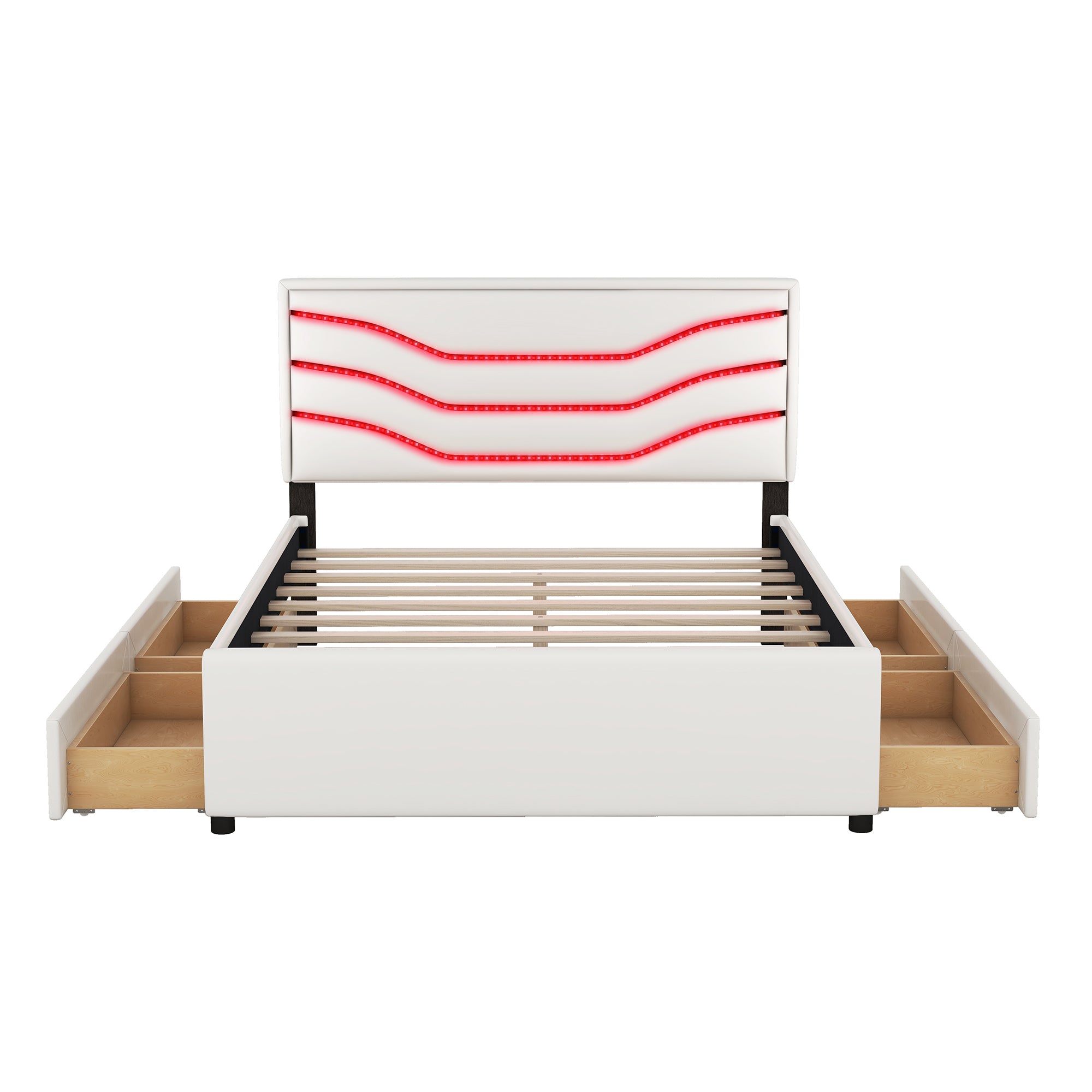 Queen Size Upholstered Storage Platform Bed with LED, 4 Drawers and USB Charging, White - Atlantic Fine Furniture Melbourne FL