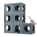 Outdoor Cat House With Shelves And Weather Protection, Removable Wood Boxes - Gray