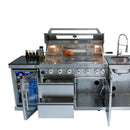 6 Burner 85, 000 Btu Deluxe Gas Outdoor Kitchen Island Grill With Wine Cooler Refrigerator, Rotisserie, Storage Cabinets & Drawers - Silver