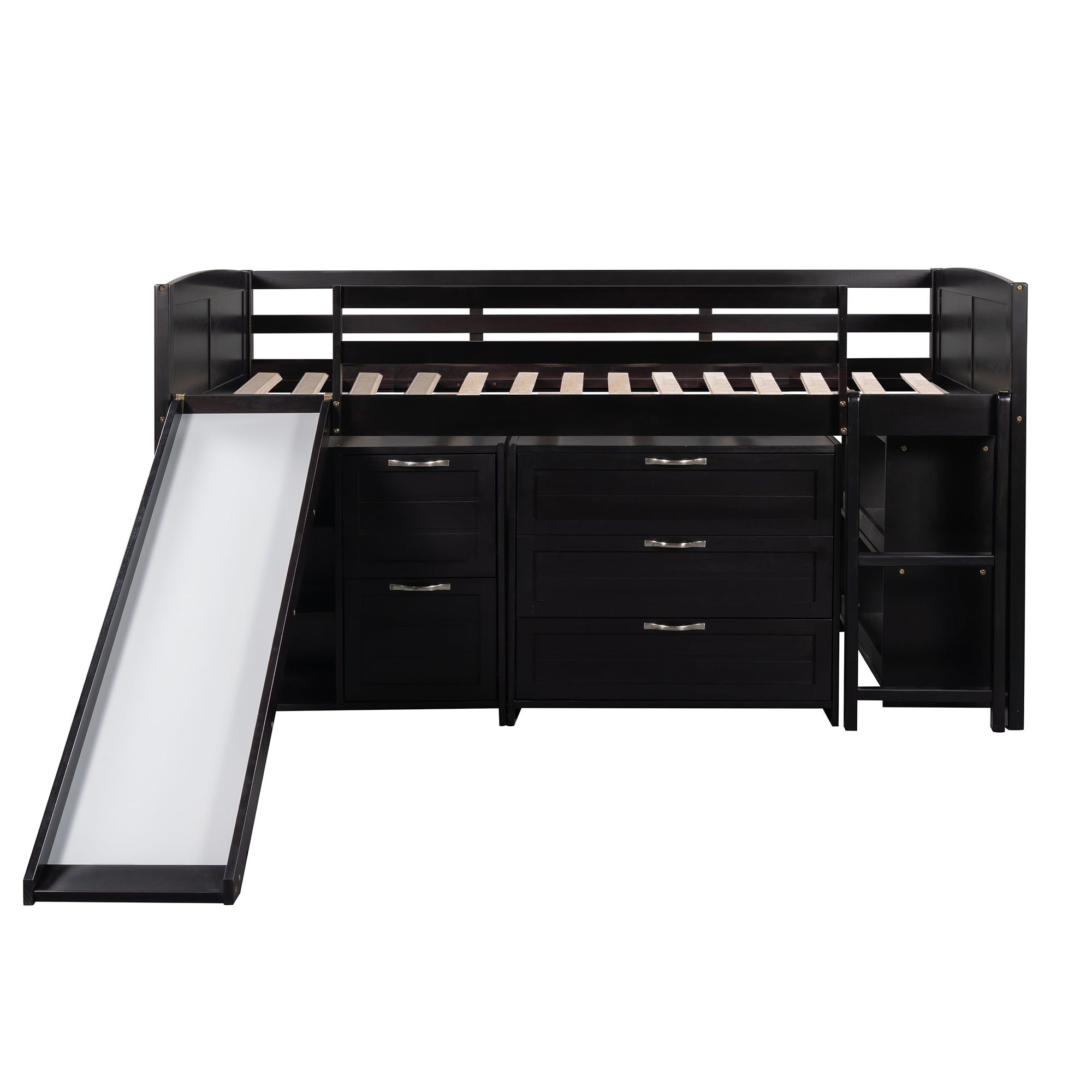 Low Twin Size Loft Bed with Cabinets, Shelves and Slide - Espresso(OLD SKU :LP000503AAP) - Atlantic Fine Furniture Melbourne FL
