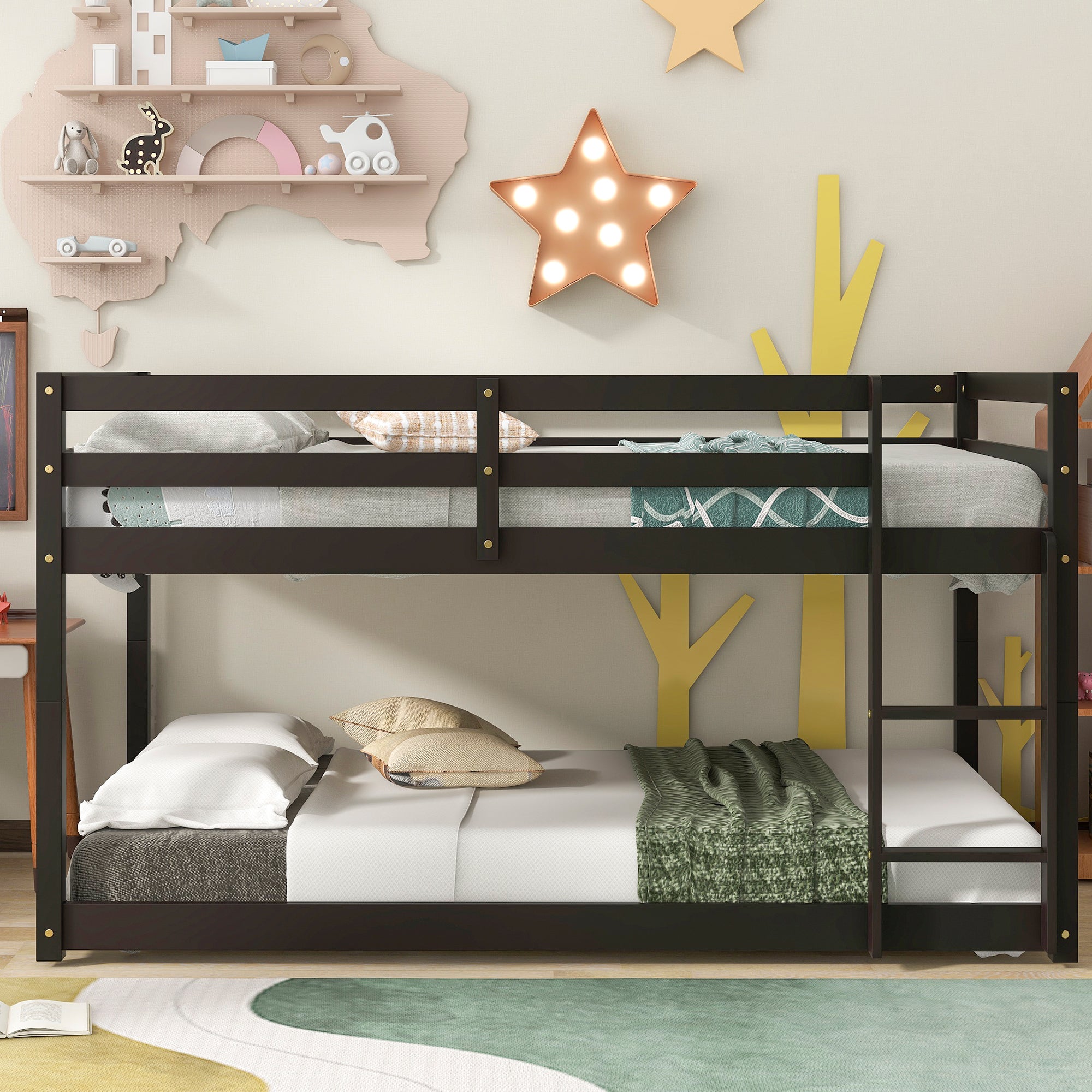 Twin over Twin Floor Bunk Bed,Espresso - Atlantic Fine Furniture Melbourne FL