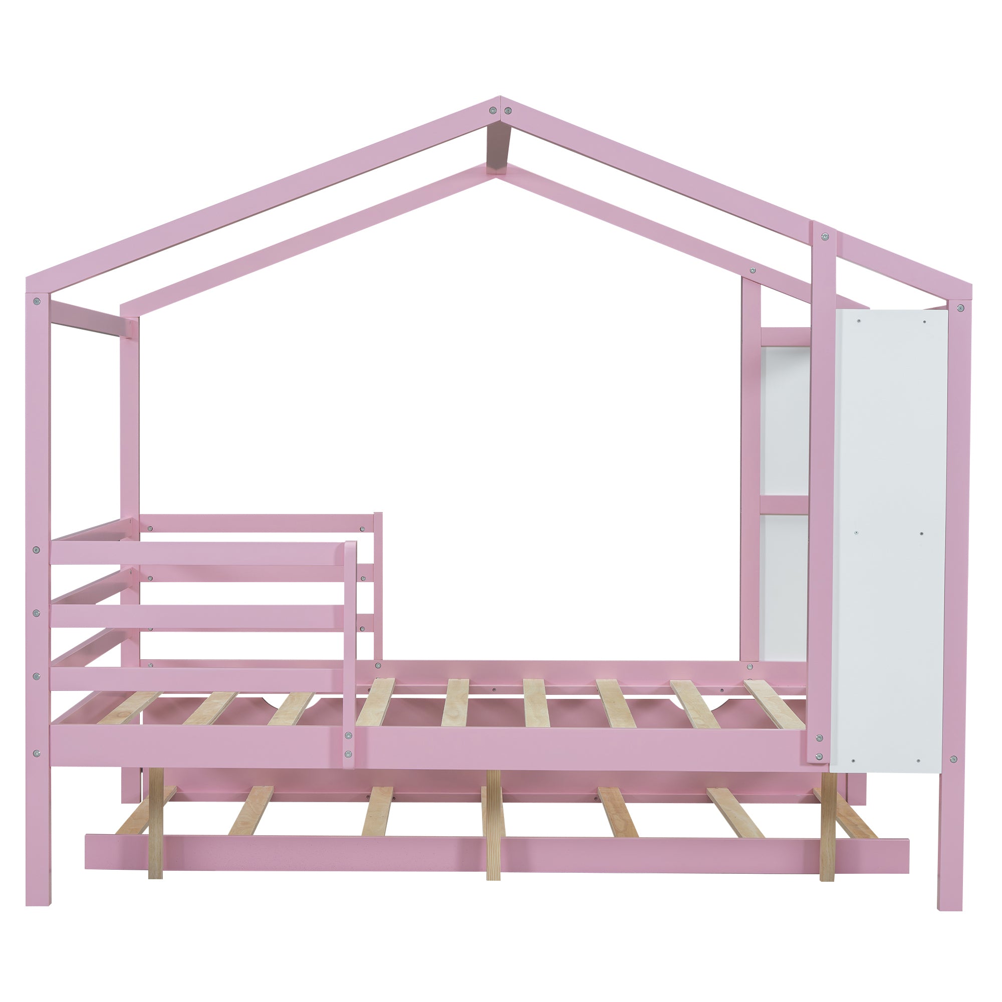 Full Size Wood House Bed with Fence and Writing Board, Pink - Atlantic Fine Furniture Melbourne FL