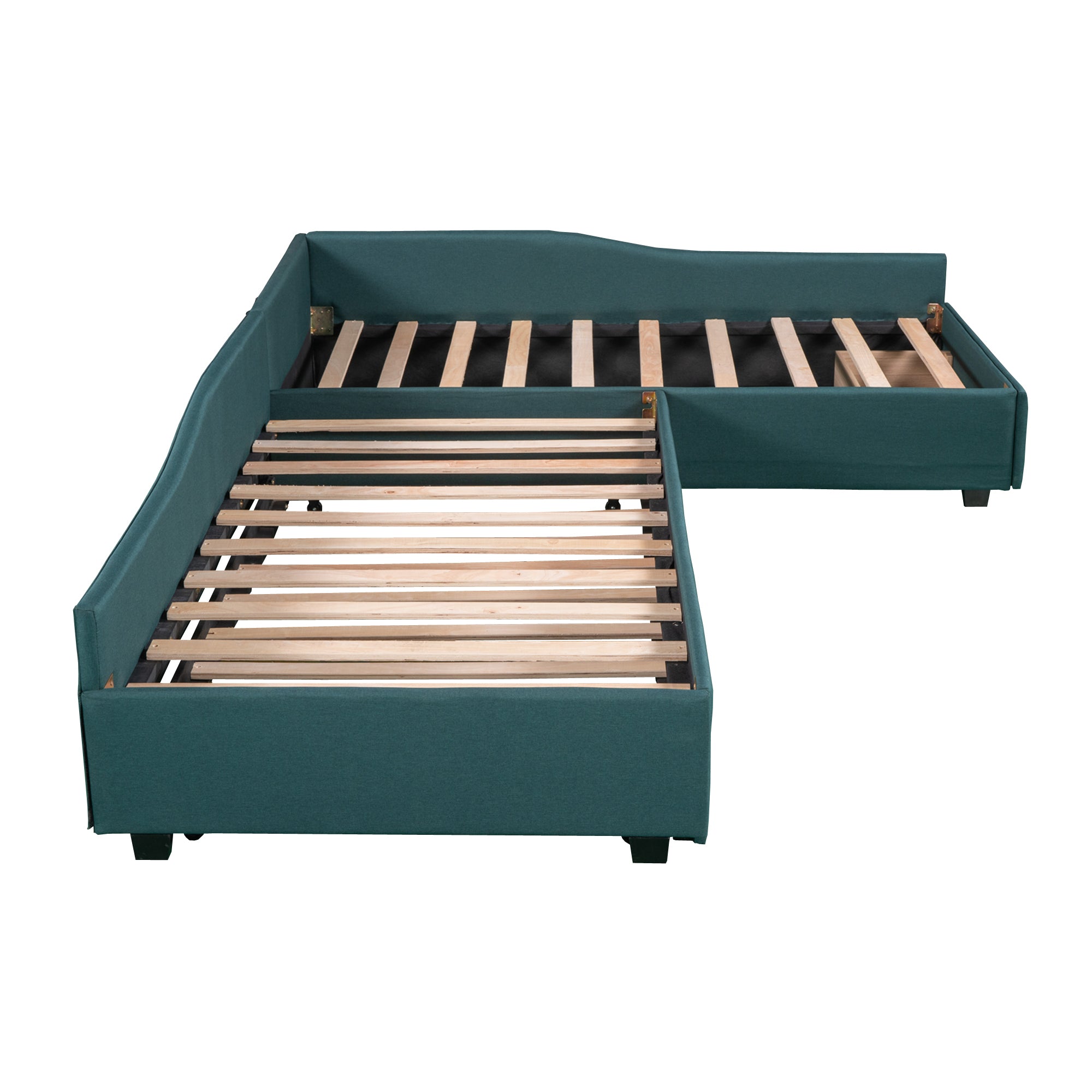 Upholstered Double Twin Size Daybed with Trundle and Drawer, Green - Atlantic Fine Furniture Melbourne FL
