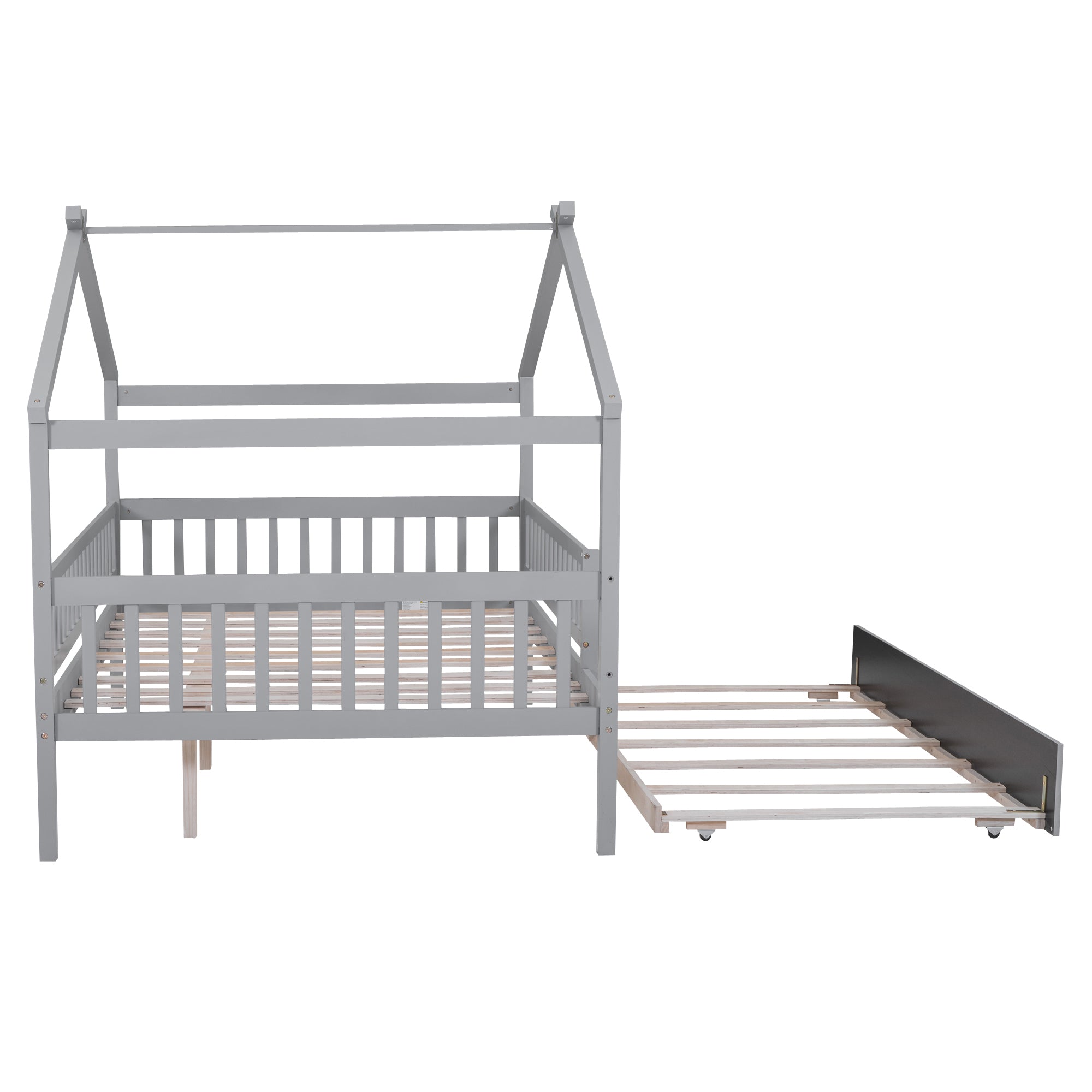 Full Size Wooden House Bed with Twin Size Trundle, Gray - Atlantic Fine Furniture Melbourne FL