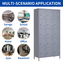 15 Door Lockers With Lock For Storage In Home, Gym, Office, And School - Gray