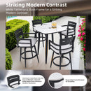 Modern Outdoor Patio Bar Set, Rounded Square Table & Bar Chairs, Non Rust Frame, Tapered Legs, Sunbrella Cushion