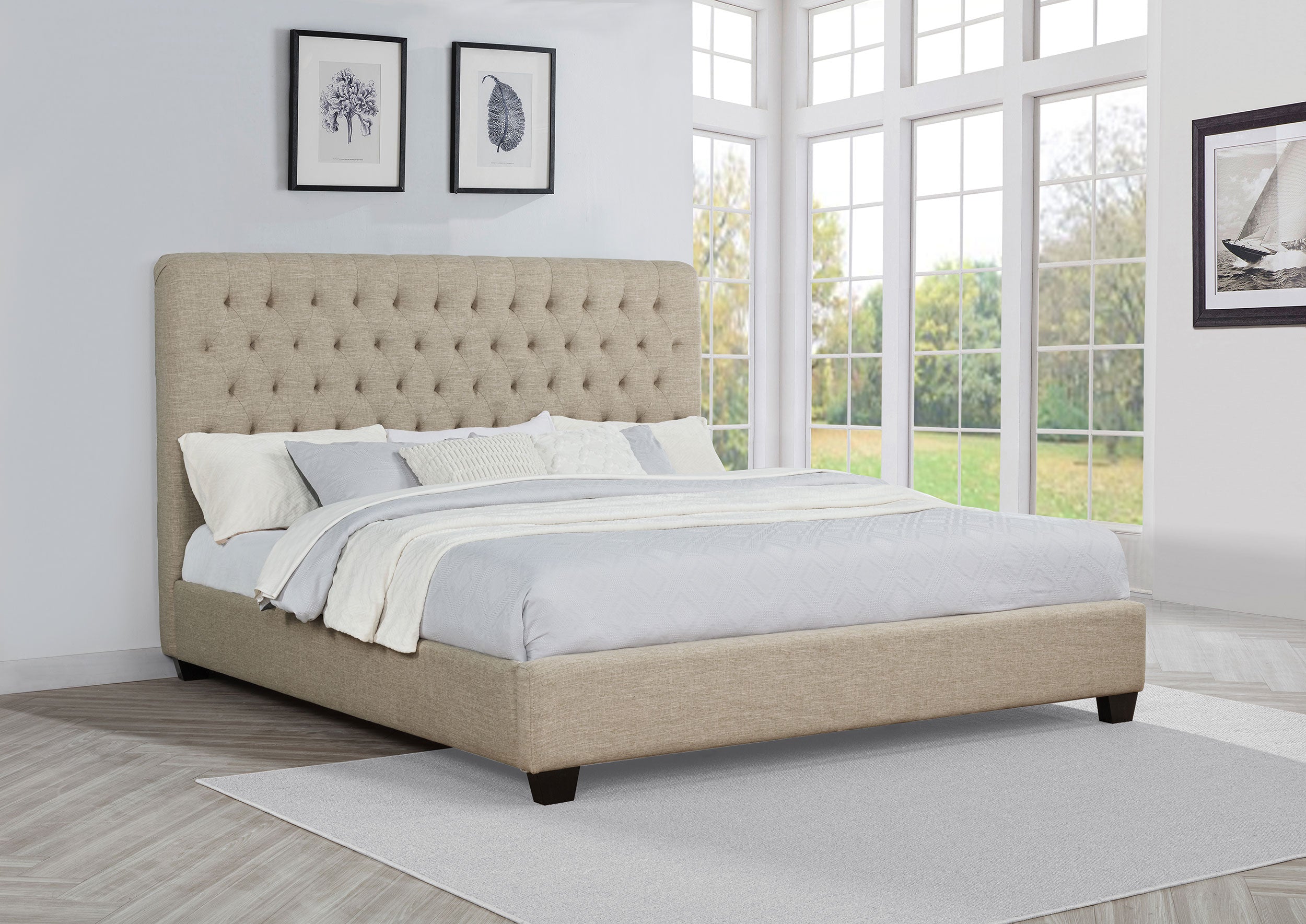 Chloe Upholstered Eastern King Panel Bed Oatmeal — view 2