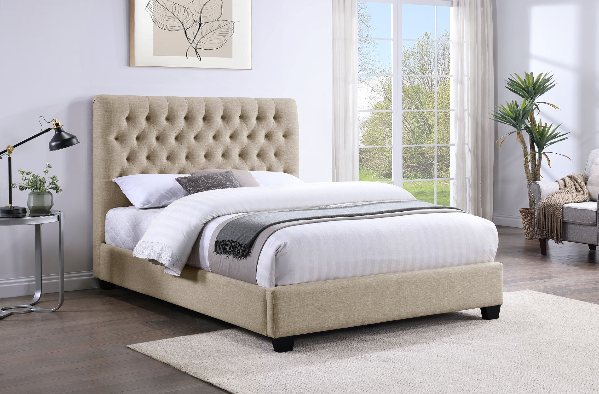 Chloe Upholstered Queen Panel Bed Oatmeal — view 2