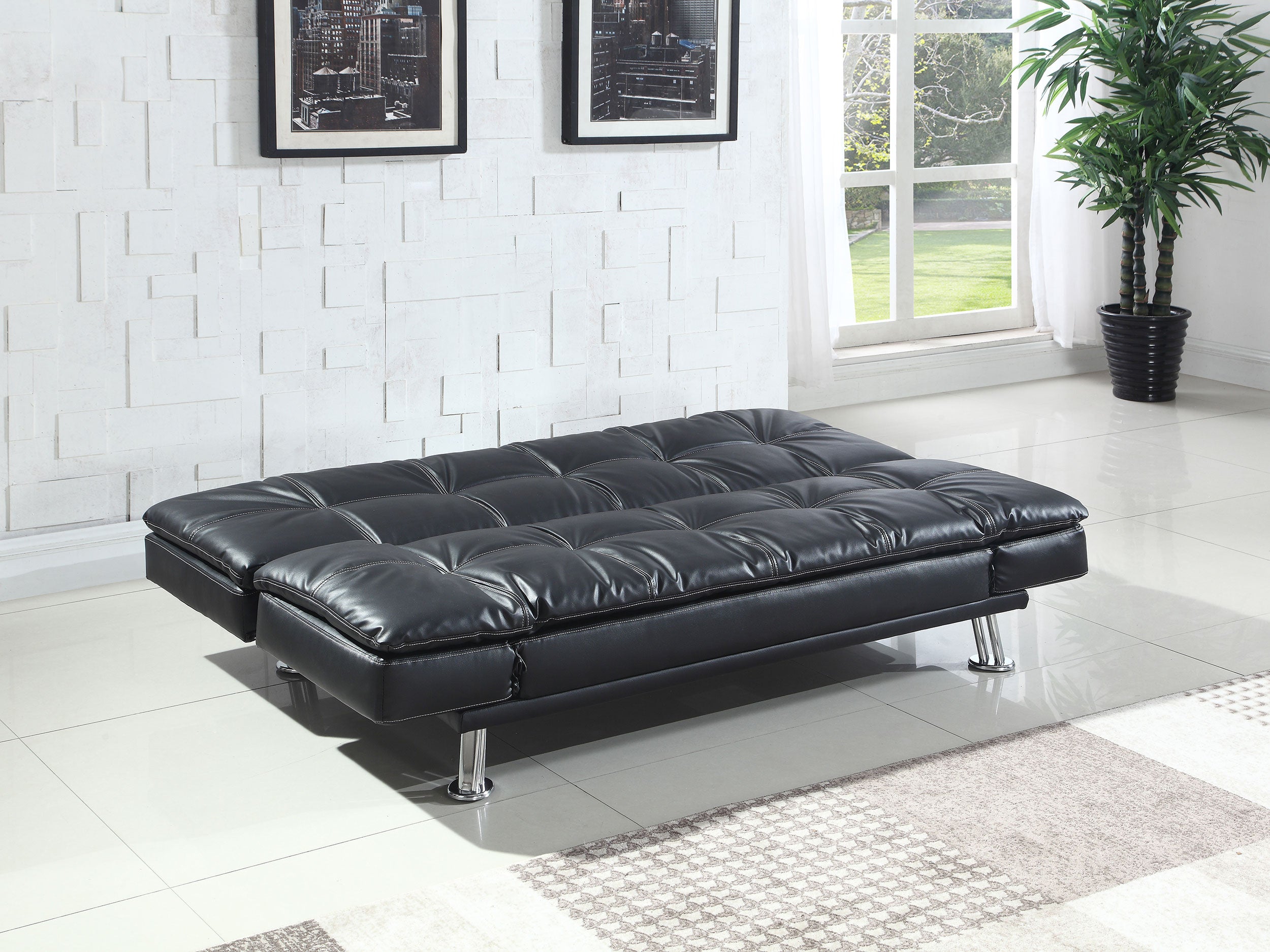 Dilleston Upholstered Tufted Convertible Sofa Bed Black — view 3