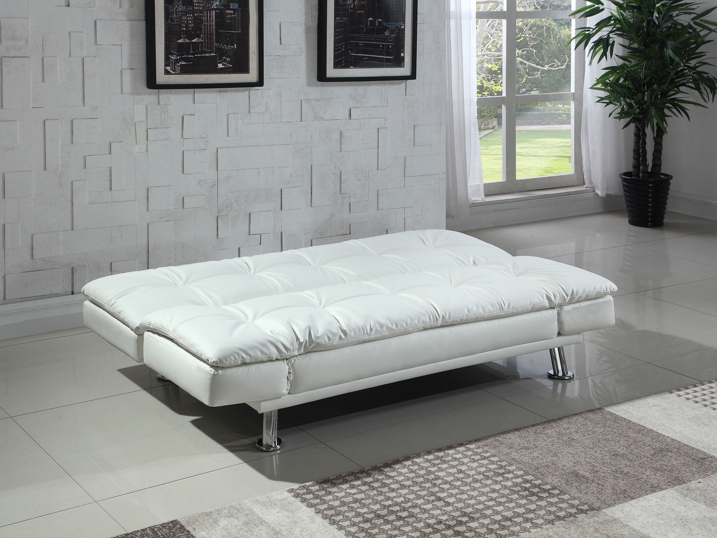 Dilleston Upholstered Tufted Convertible Sofa Bed White — view 3