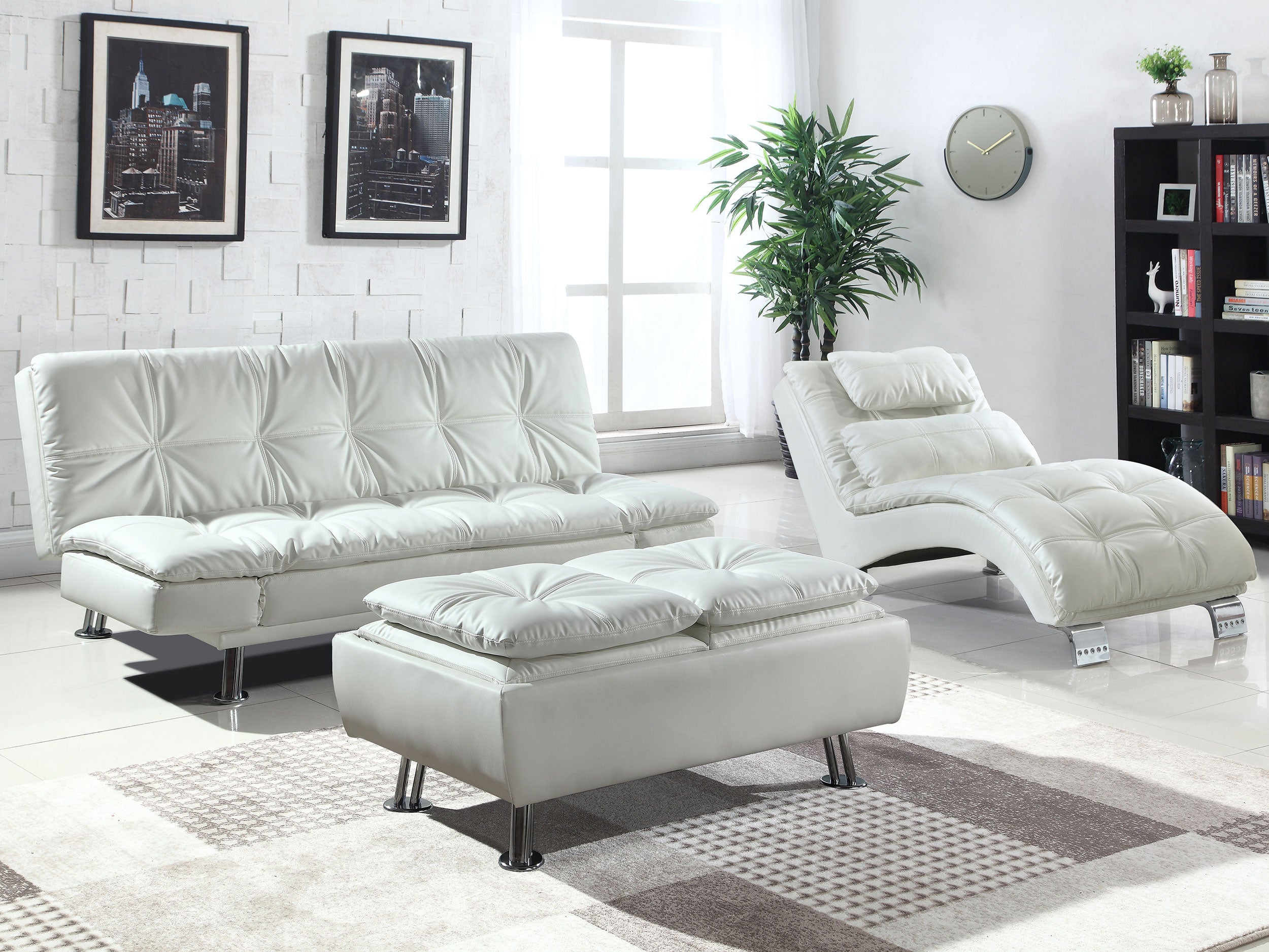 Dilleston Upholstered Tufted Convertible Sofa Bed White — view 6