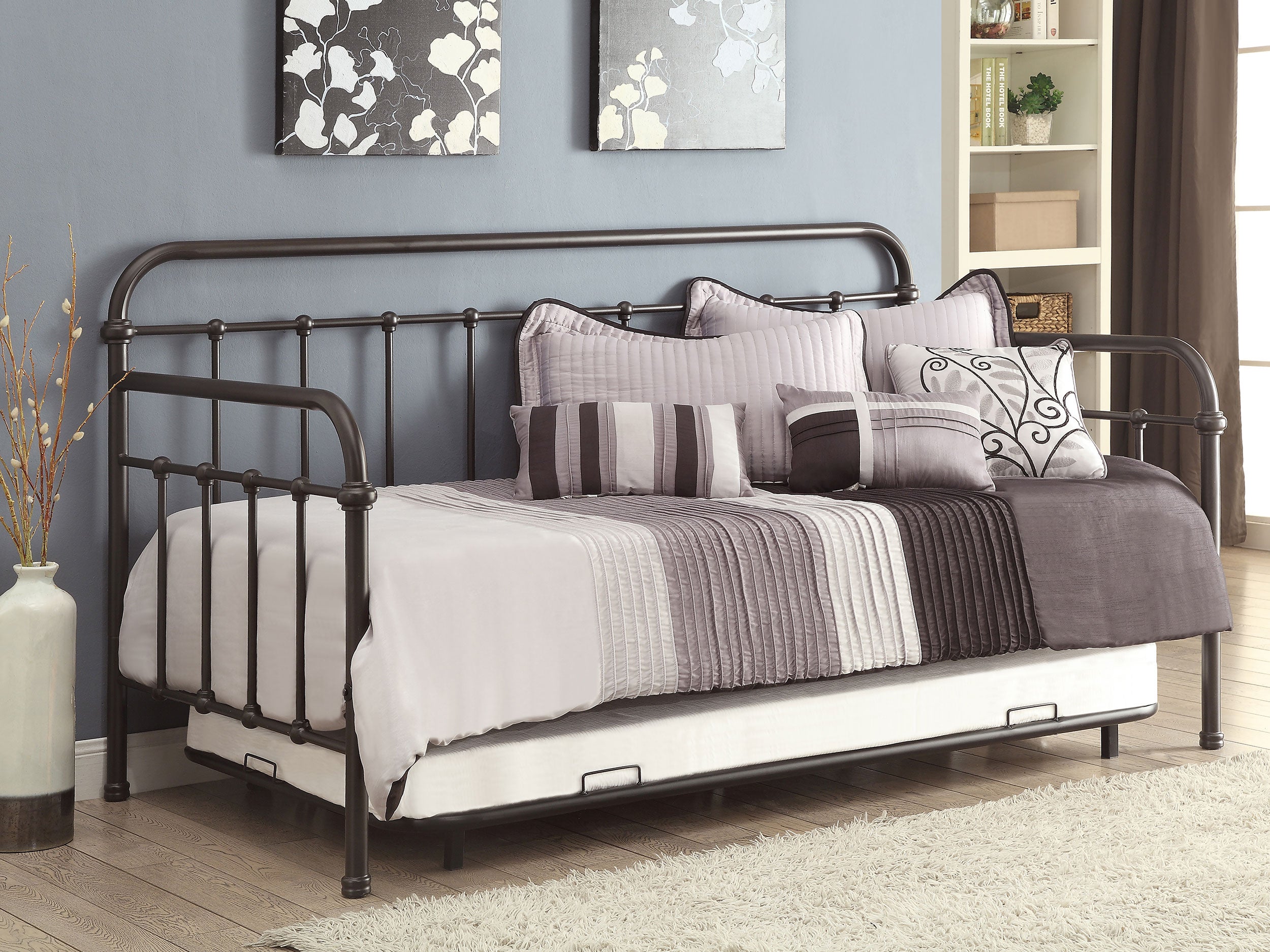 Livingston Metal Twin Daybed with Trundle Dark Bronze — view 2