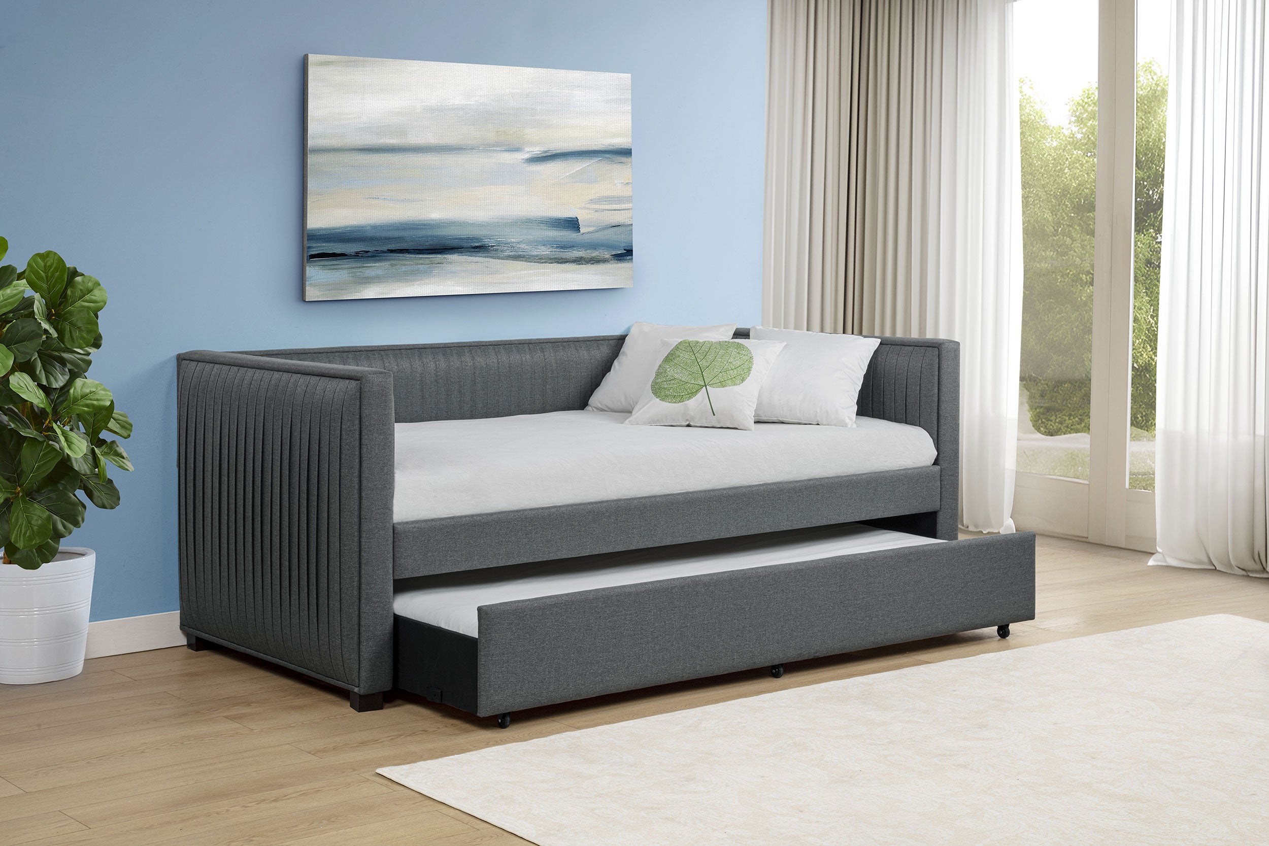 Brodie Upholstered Twin Daybed with Trundle Grey — view 2