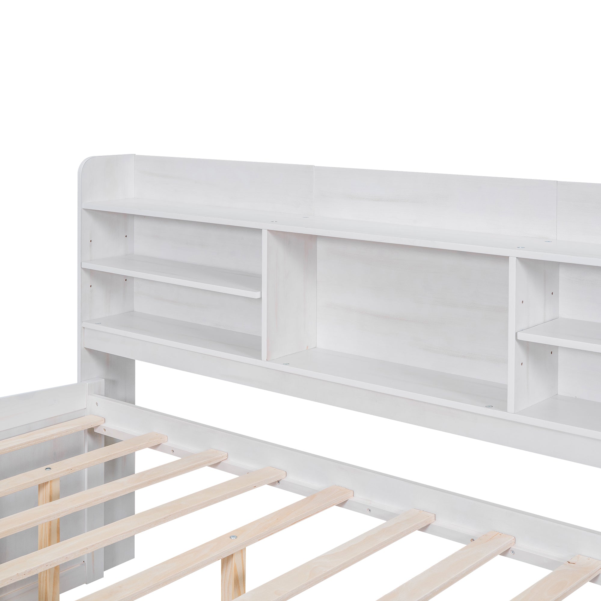 Full Size Wooden Captain Bed with Built-in Bookshelves,Three Storage Drawers and Trundle,White Wash - Atlantic Fine Furniture Melbourne FL