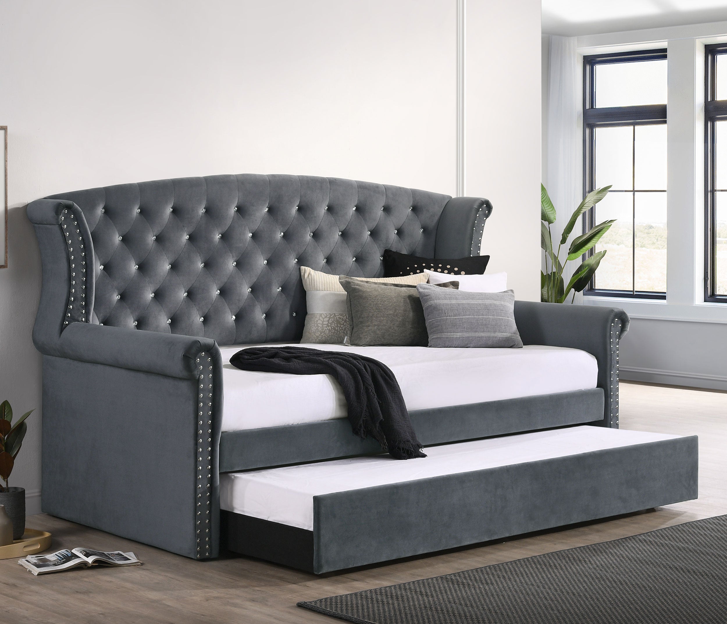 Scarlett Upholstered Twin Daybed with Trundle Grey — view 2