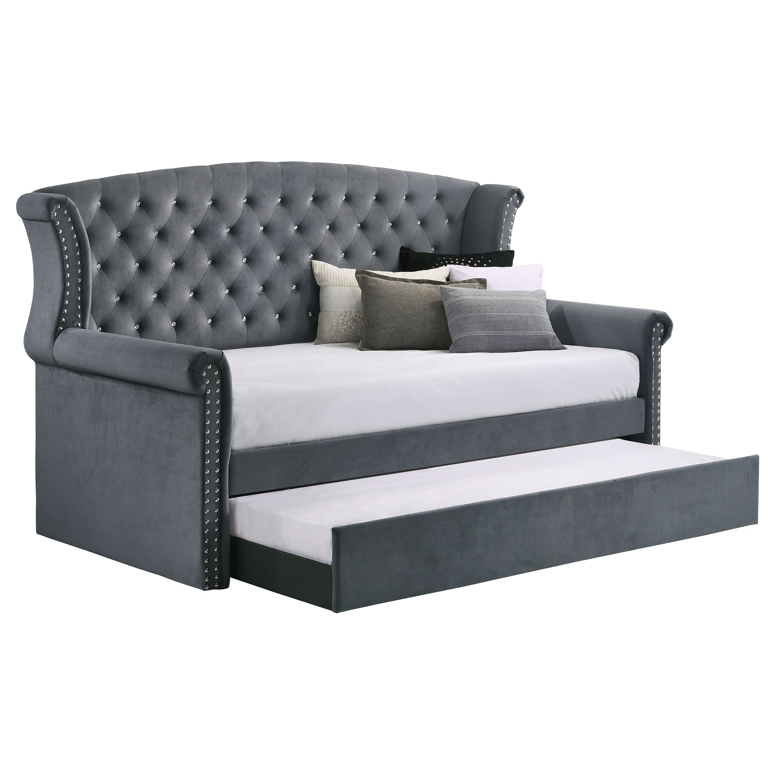 Scarlett Upholstered Twin Daybed with Trundle Grey — view 3