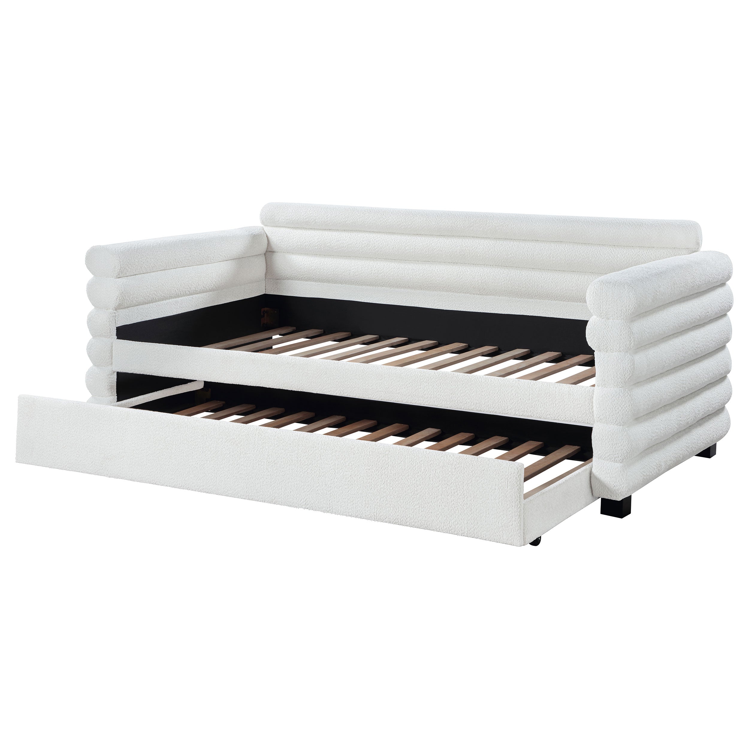 Patricia Boucle Upholstered Twin Day Bed with Trundle White — view 5