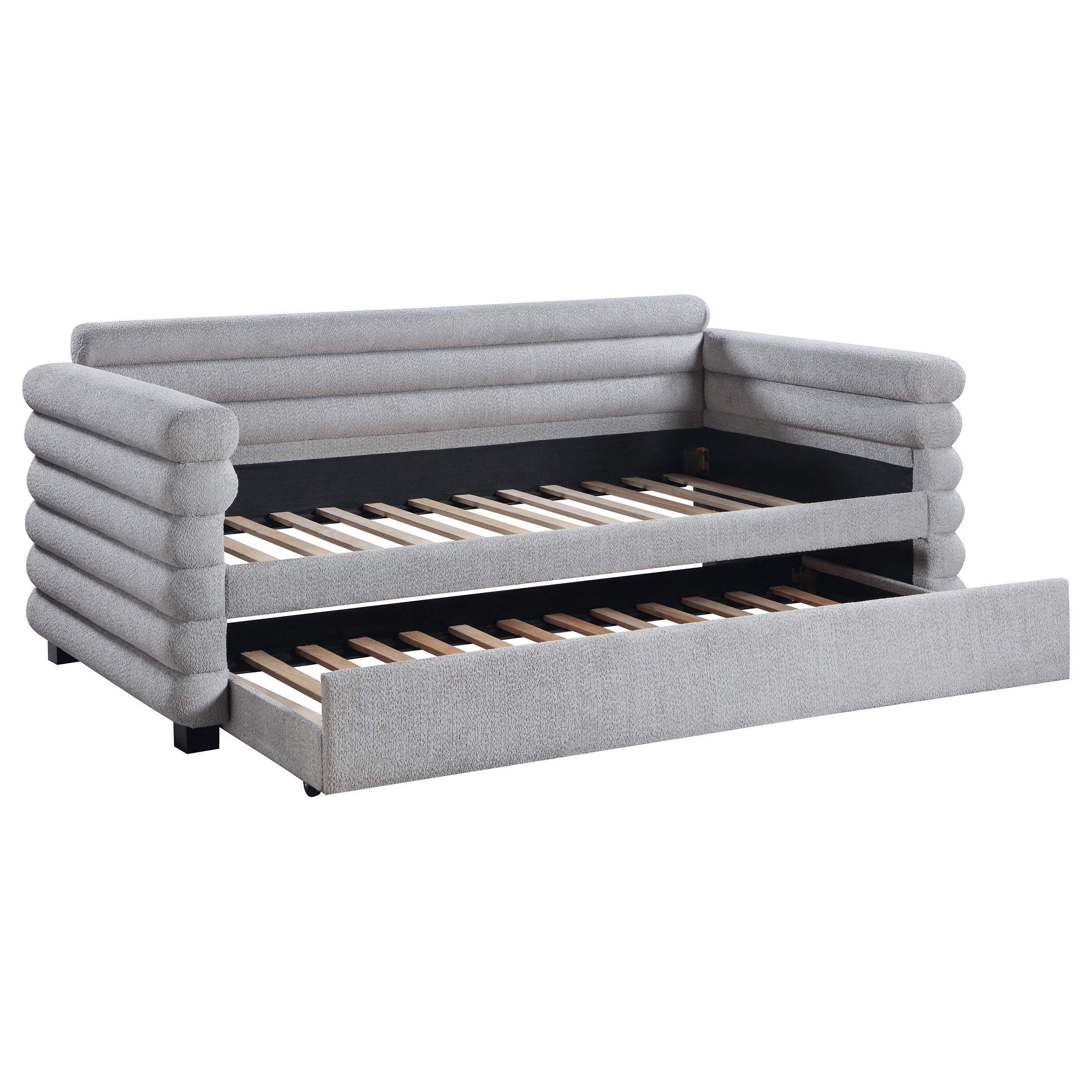 Patricia Boucle Upholstered Twin Day Bed with Trundle Grey — view 1