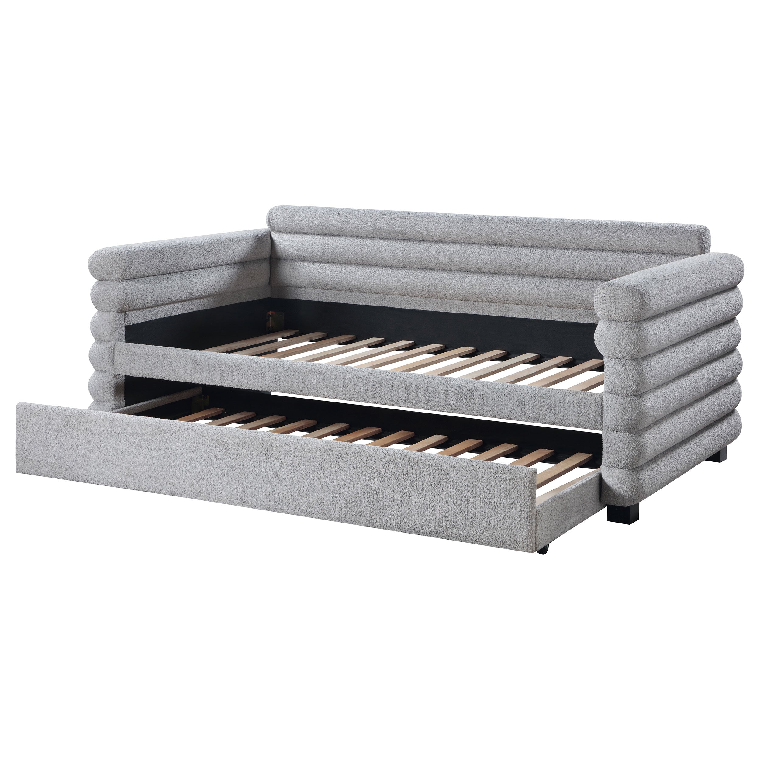 Patricia Boucle Upholstered Twin Day Bed with Trundle Grey — view 5