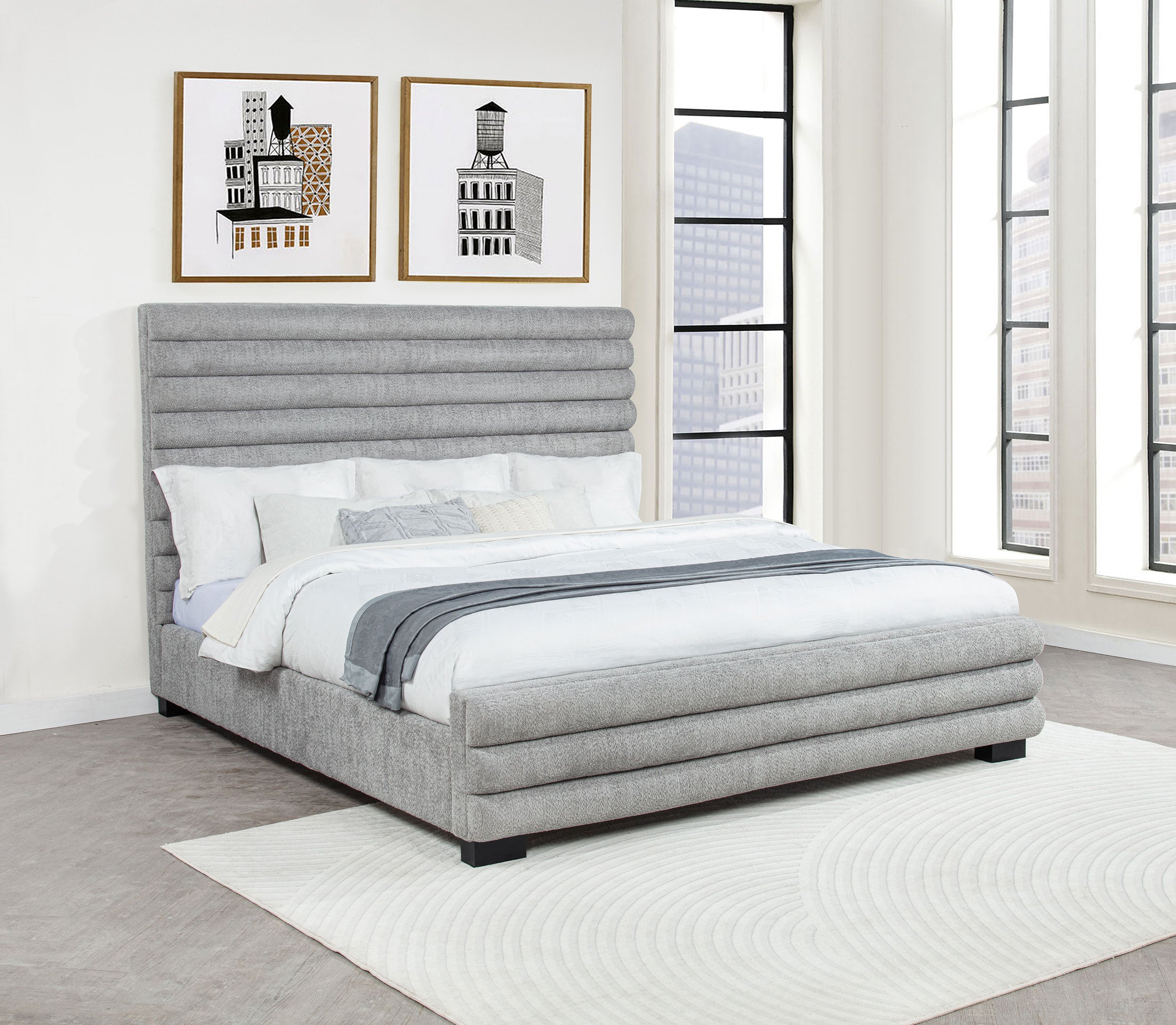 Patricia 58-inch Boucle Upholstered Eastern King Bed Grey — view 2