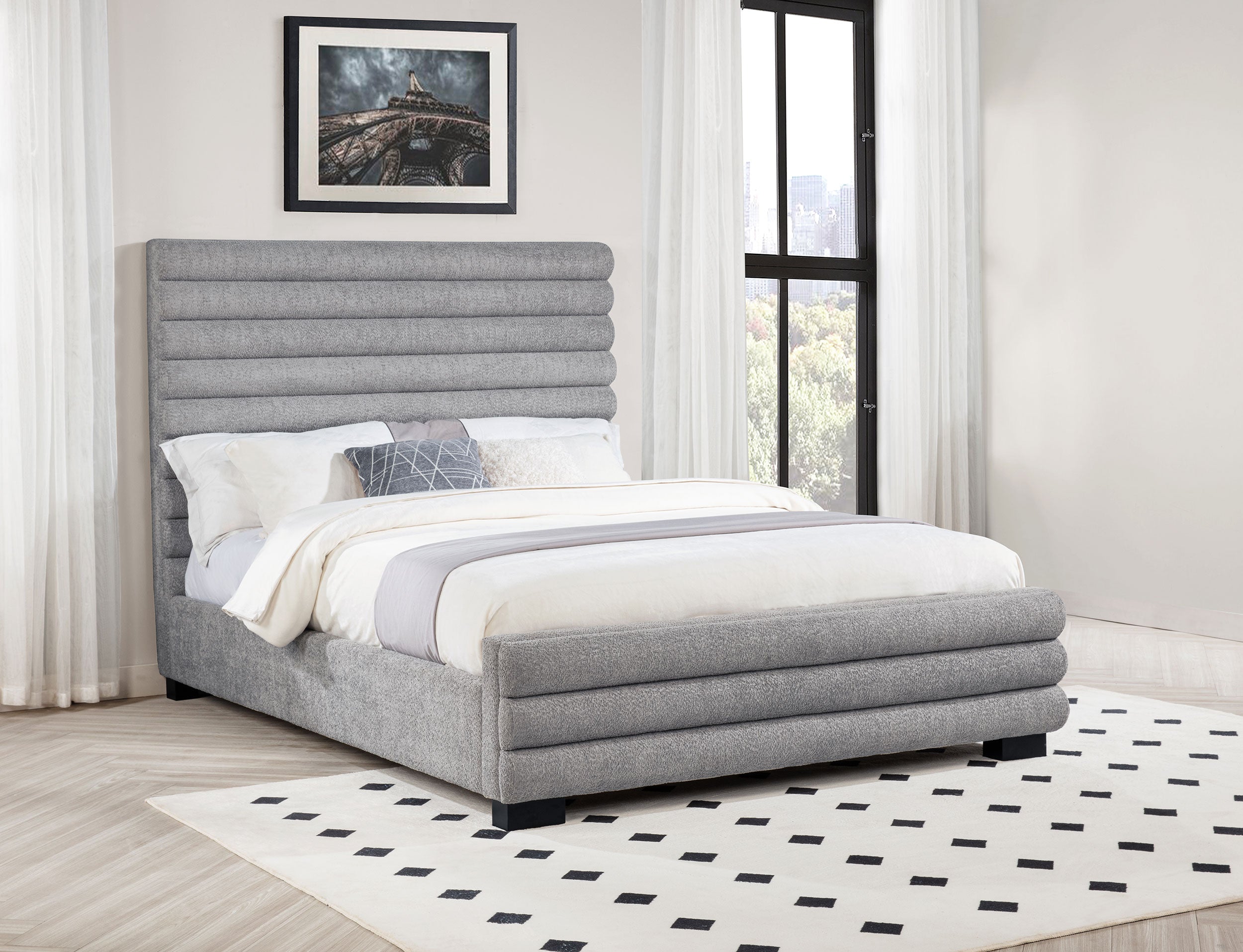 Patricia 58-inch Boucle Upholstered Queen Bed Grey — view 2