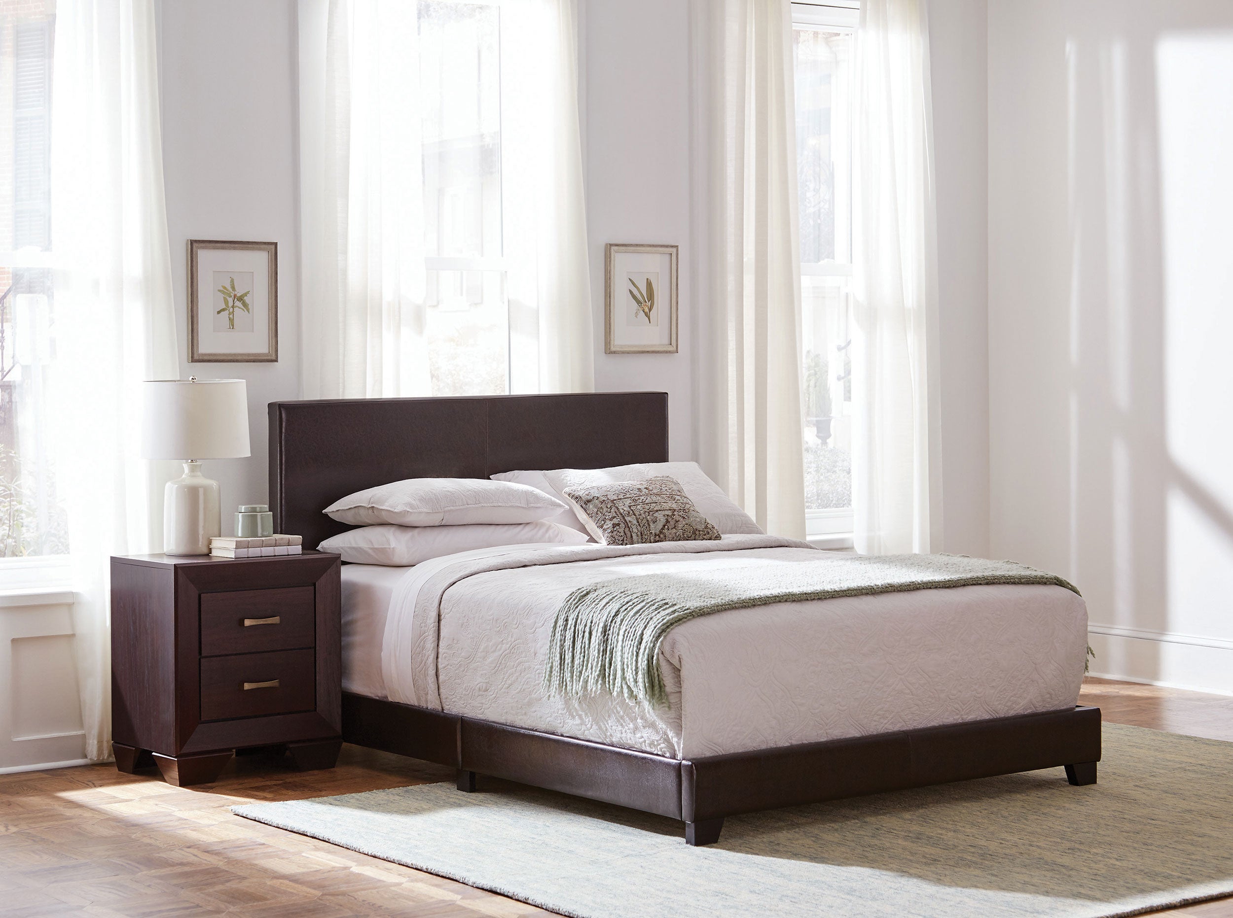 Dorian Faux Leather Upholstered Eastern King Panel Bed Brown — view 5