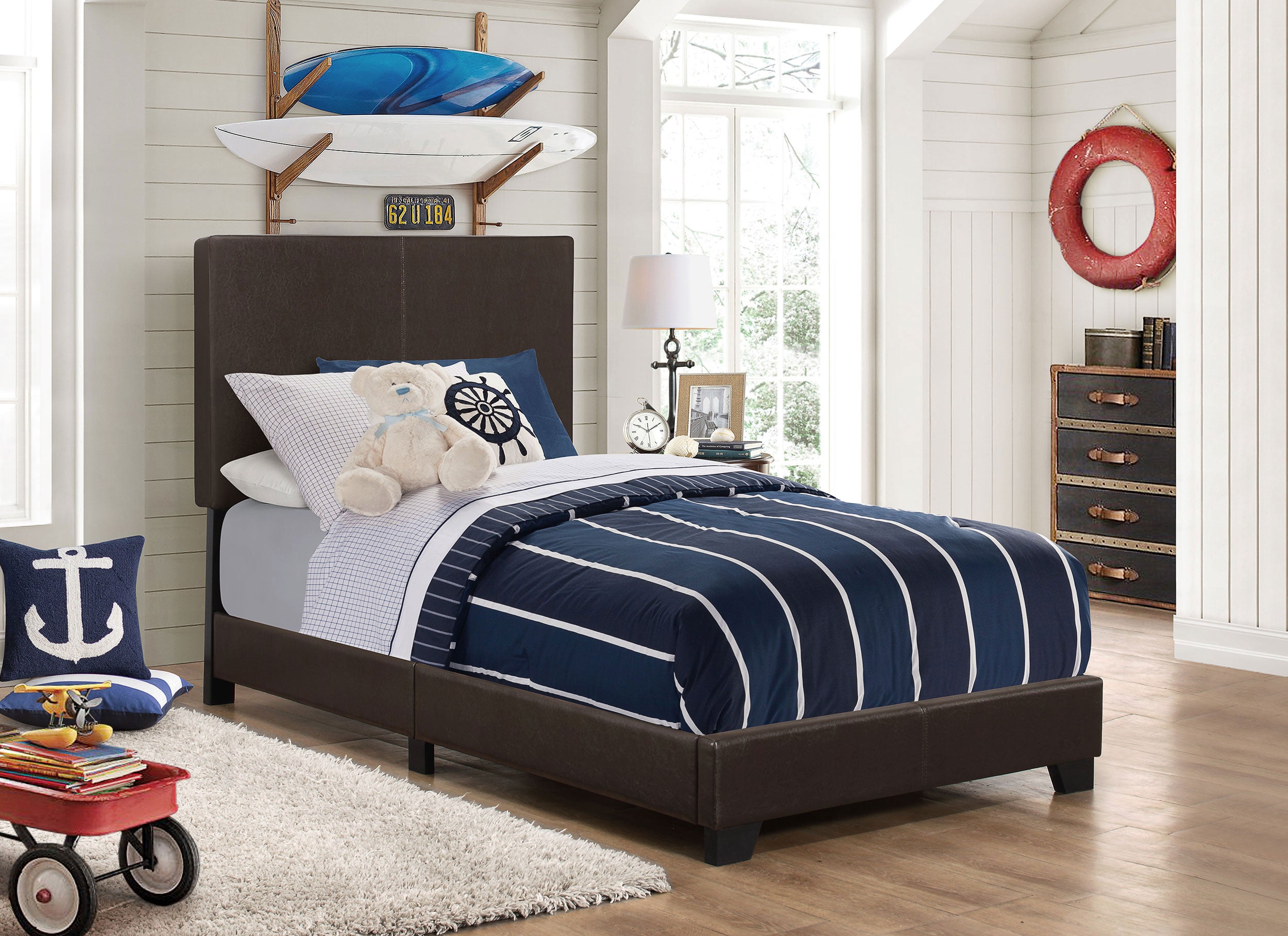 Dorian Faux Leather Upholstered Twin Panel Bed Brown — view 2