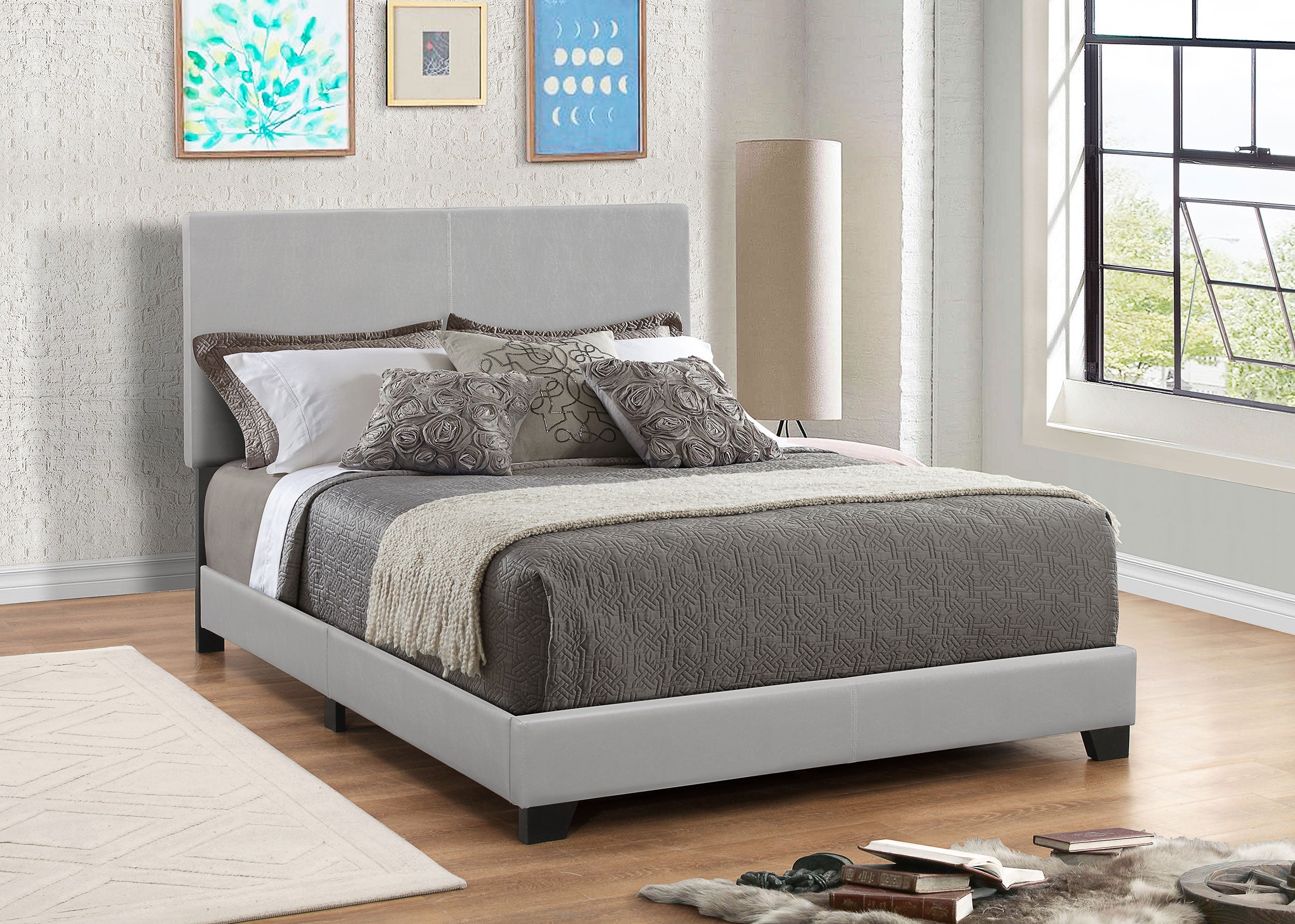 Dorian Faux Leather Upholstered Full Panel Bed Grey — view 2