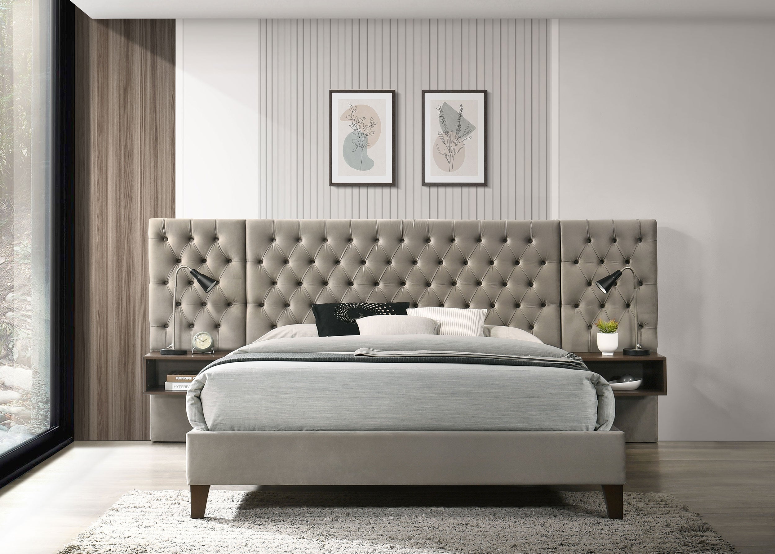 Marley Upholstered Queen Wall Panel Bed Light Brown — view 2