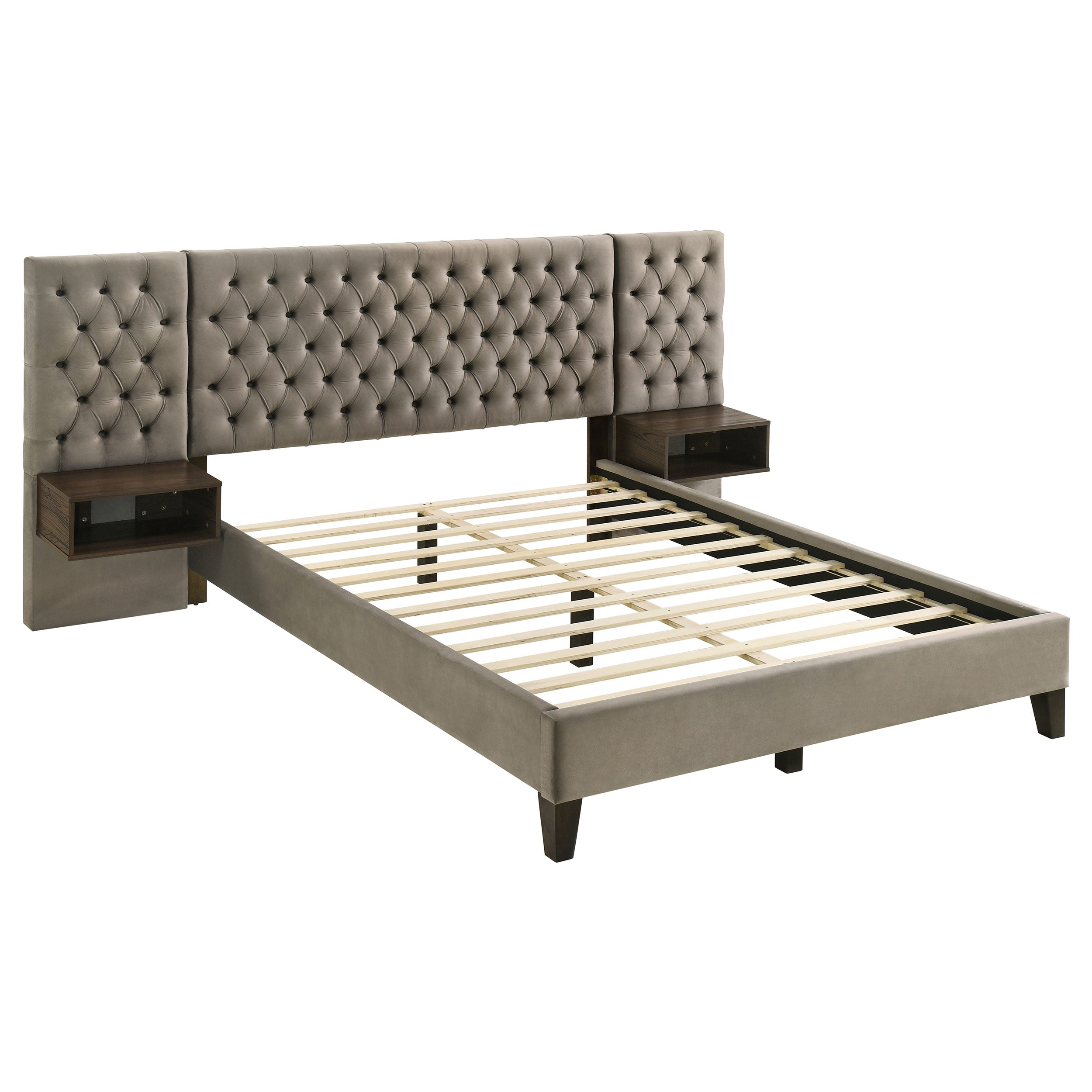 Marley Upholstered Queen Wall Panel Bed Light Brown — view 1