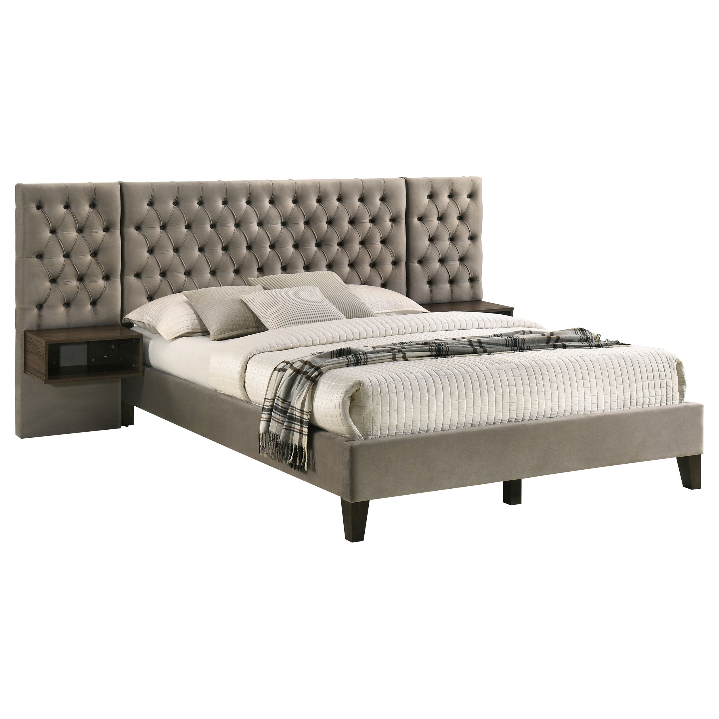 Marley Upholstered Queen Wall Panel Bed Light Brown — view 4